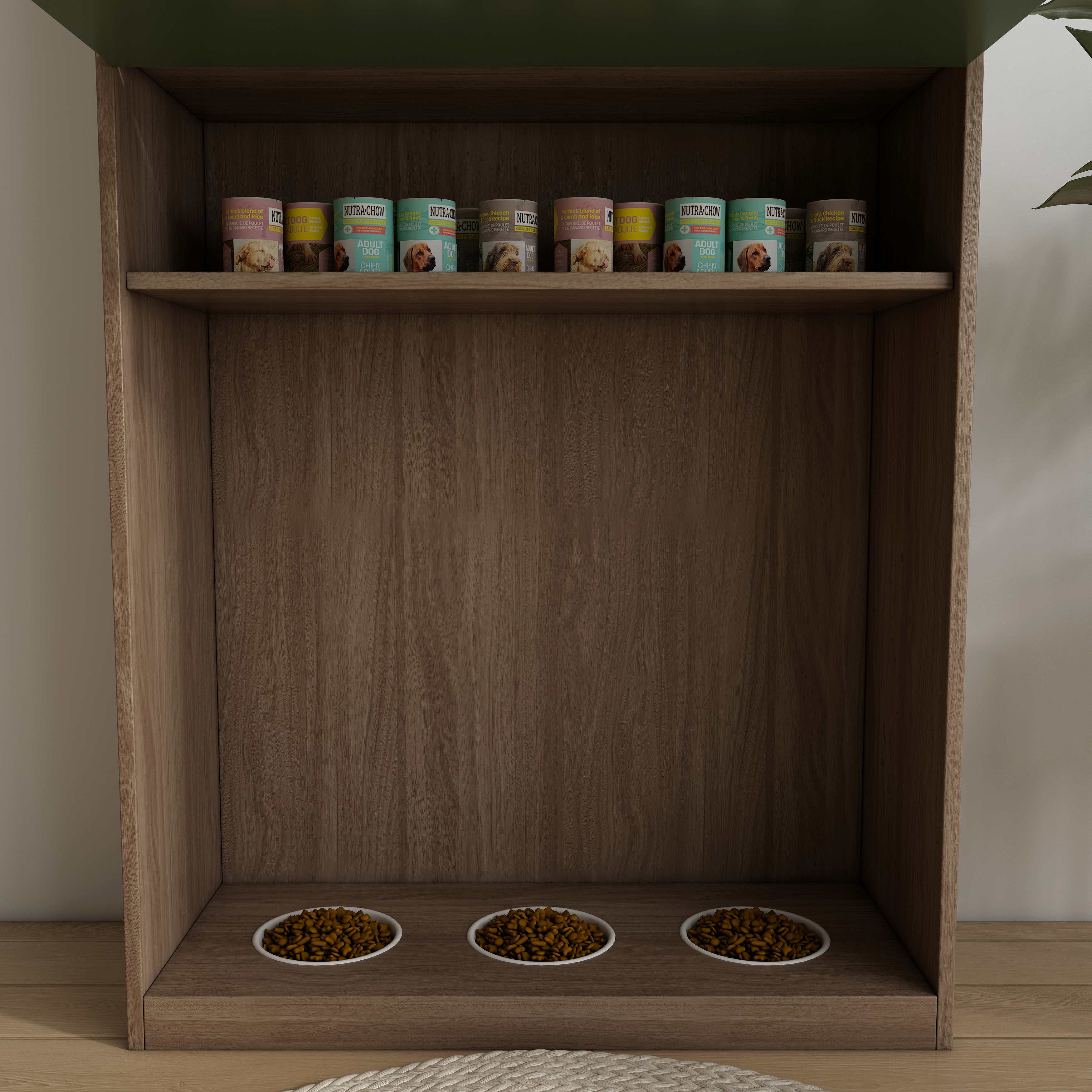 All-in-One Cat Feeding Station | Wooden Cat Food Cabinet with Storage & Viewable Windows