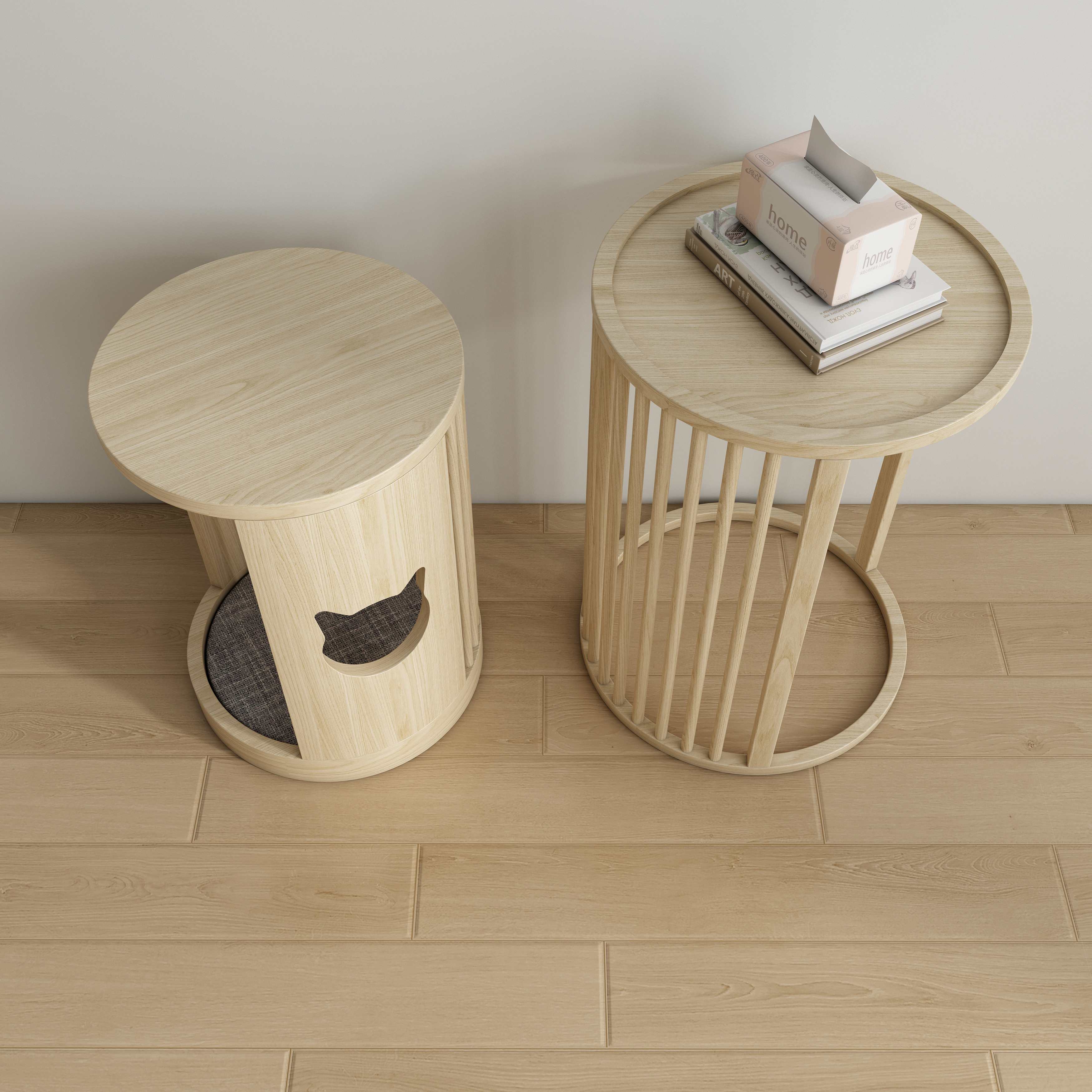 Wooden Cat House Side Table | 2-in-1 Cat Nook End Table with Cat Head Cutouts