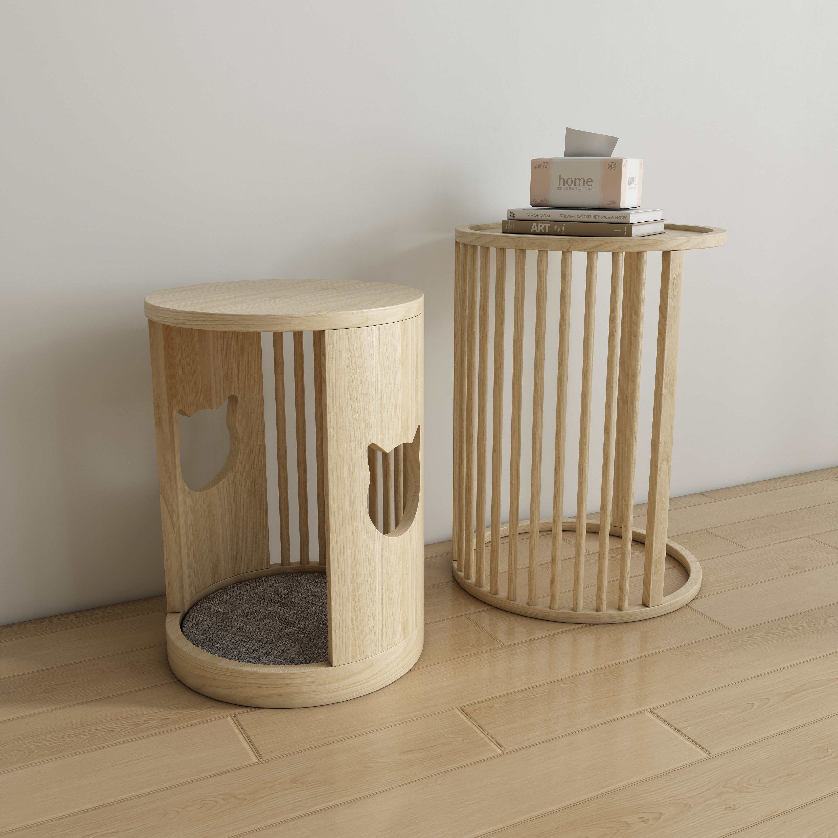Wooden Cat House Side Table | 2-in-1 Cat Nook End Table with Cat Head Cutouts