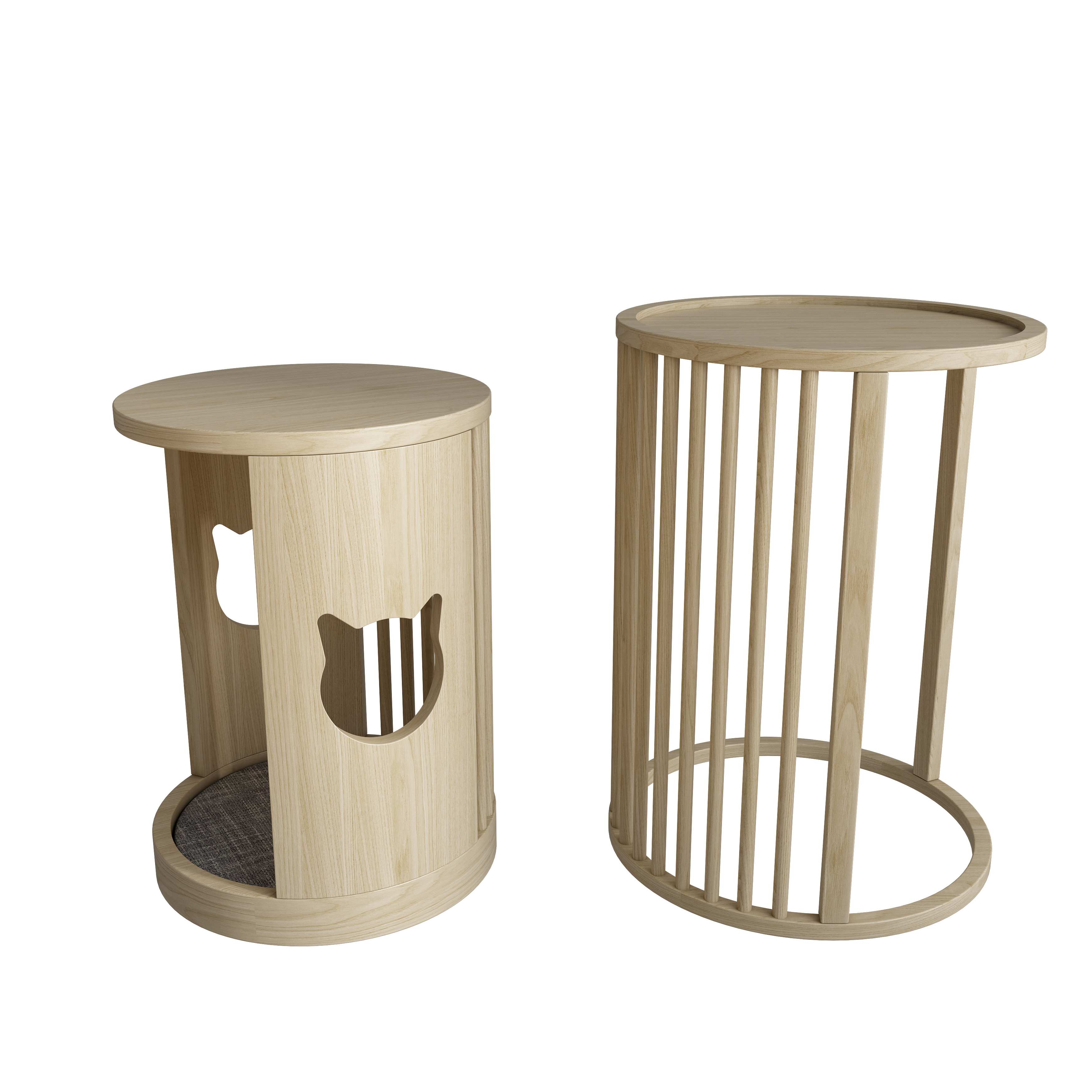 Wooden Cat House Side Table | 2-in-1 Cat Nook End Table with Cat Head Cutouts