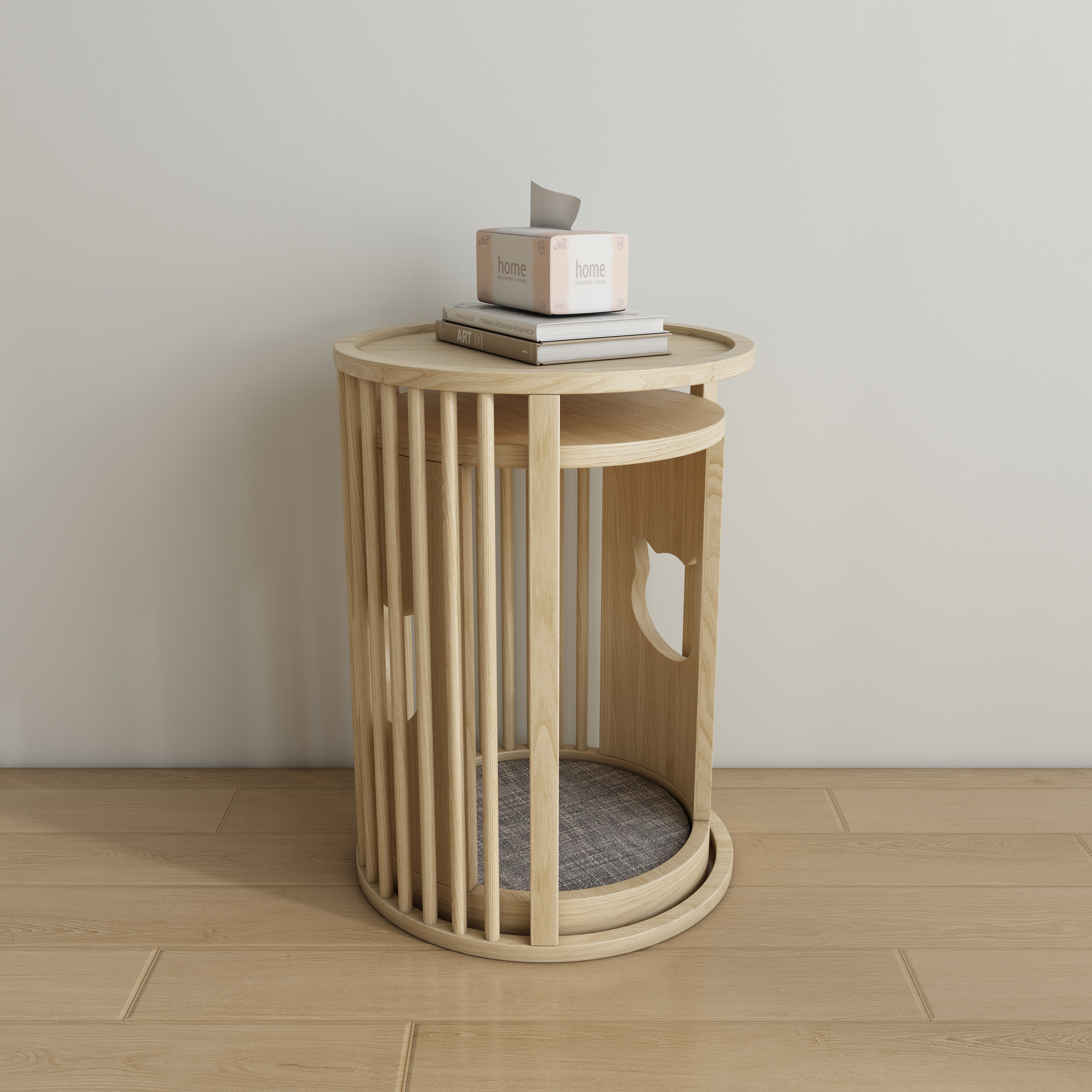 Wooden Cat House Side Table | 2-in-1 Cat Nook End Table with Cat Head Cutouts