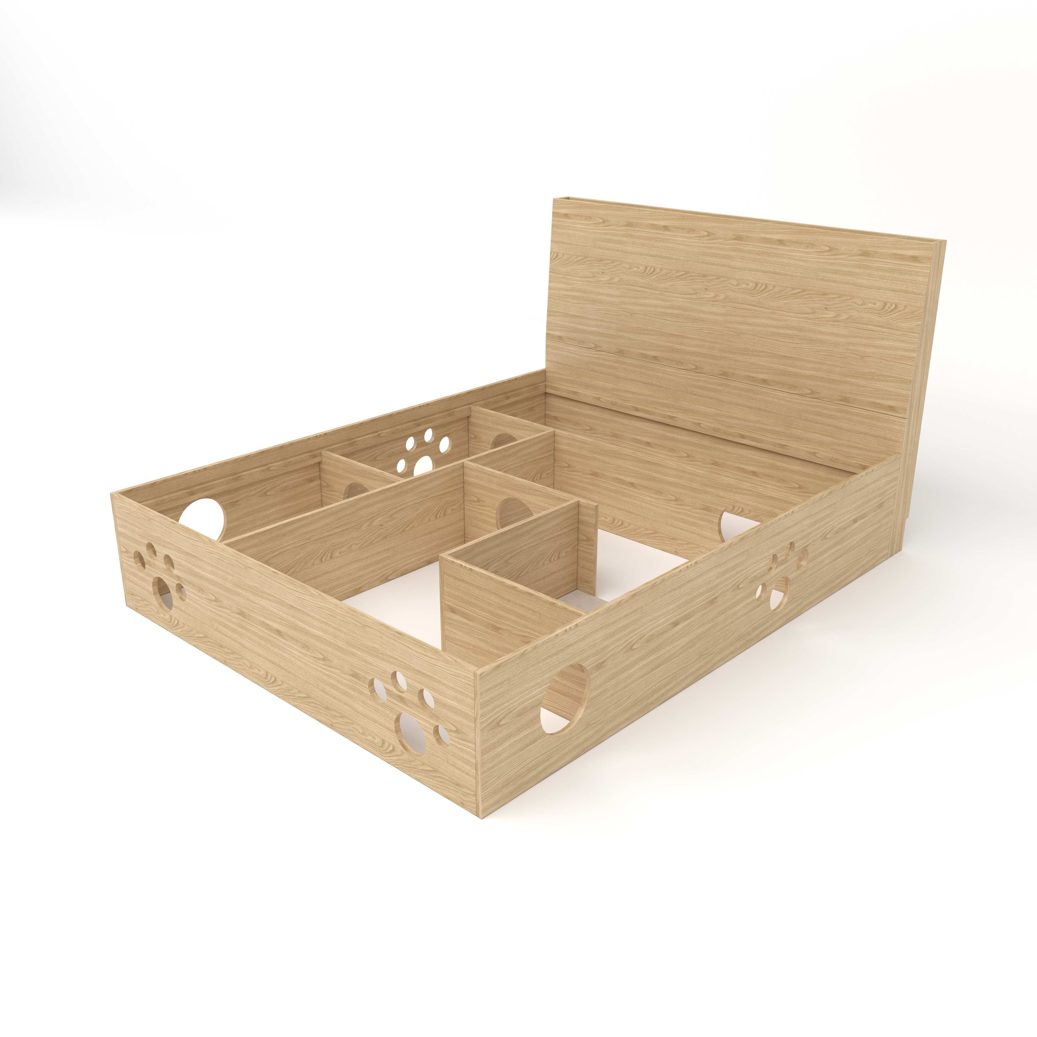 Cat Paw Cutout Wooden Bed Frame | Cat-Friendly Platform Bed with Under-Bed Cat Nooks