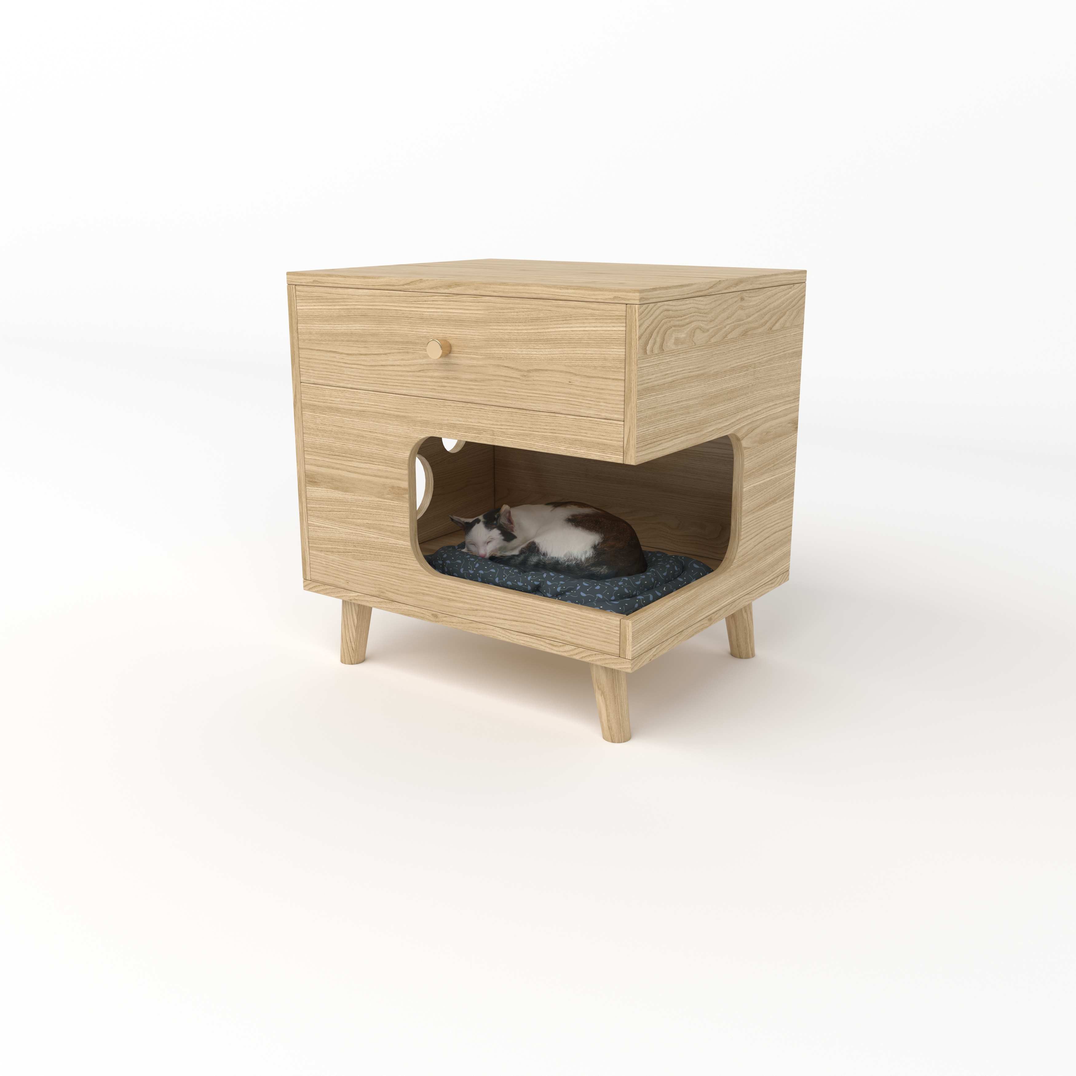 Cat Paw Cutout Wooden Bed Frame | Cat-Friendly Platform Bed with Under-Bed Cat Nooks