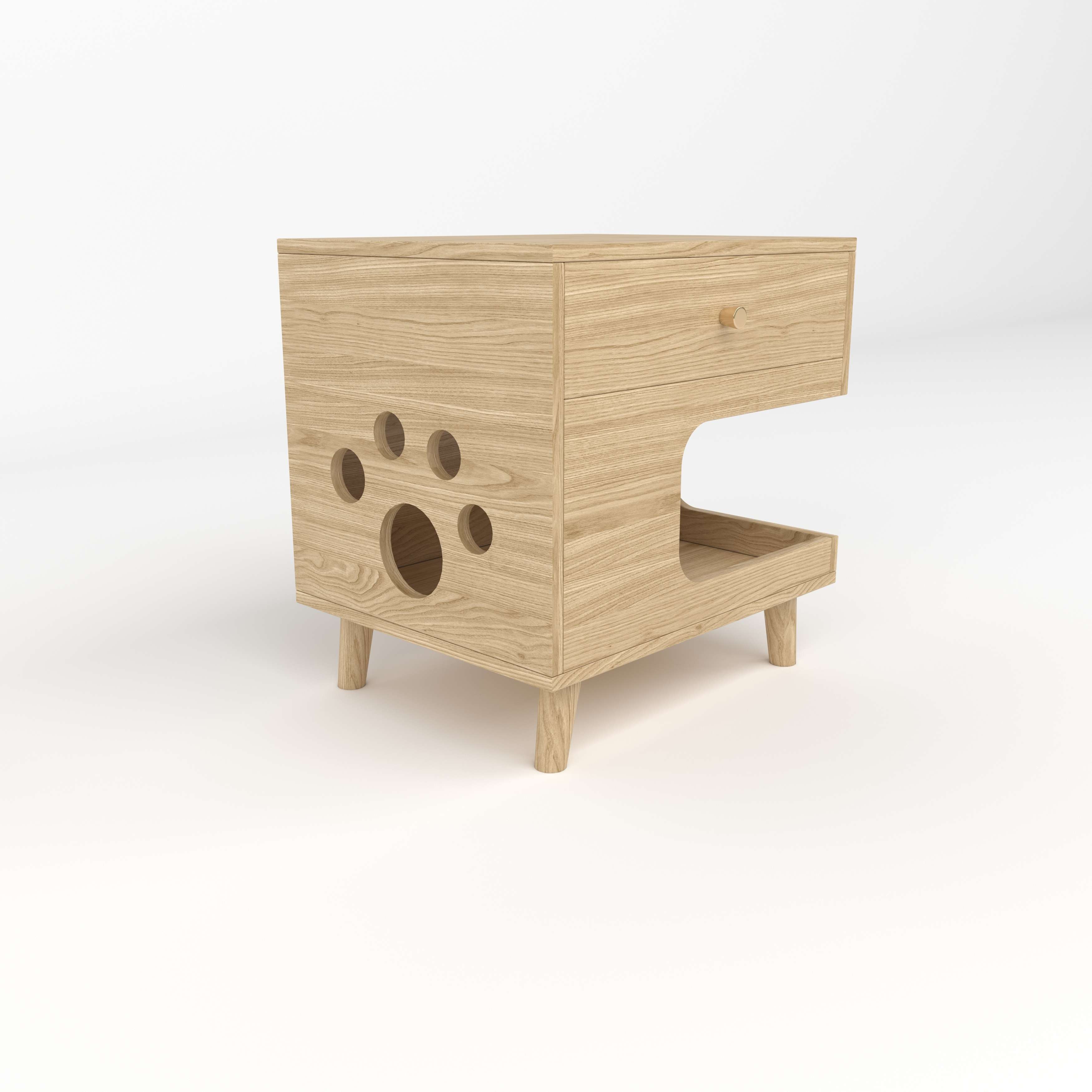 Cat Paw Cutout Wooden Bed Frame | Cat-Friendly Platform Bed with Under-Bed Cat Nooks