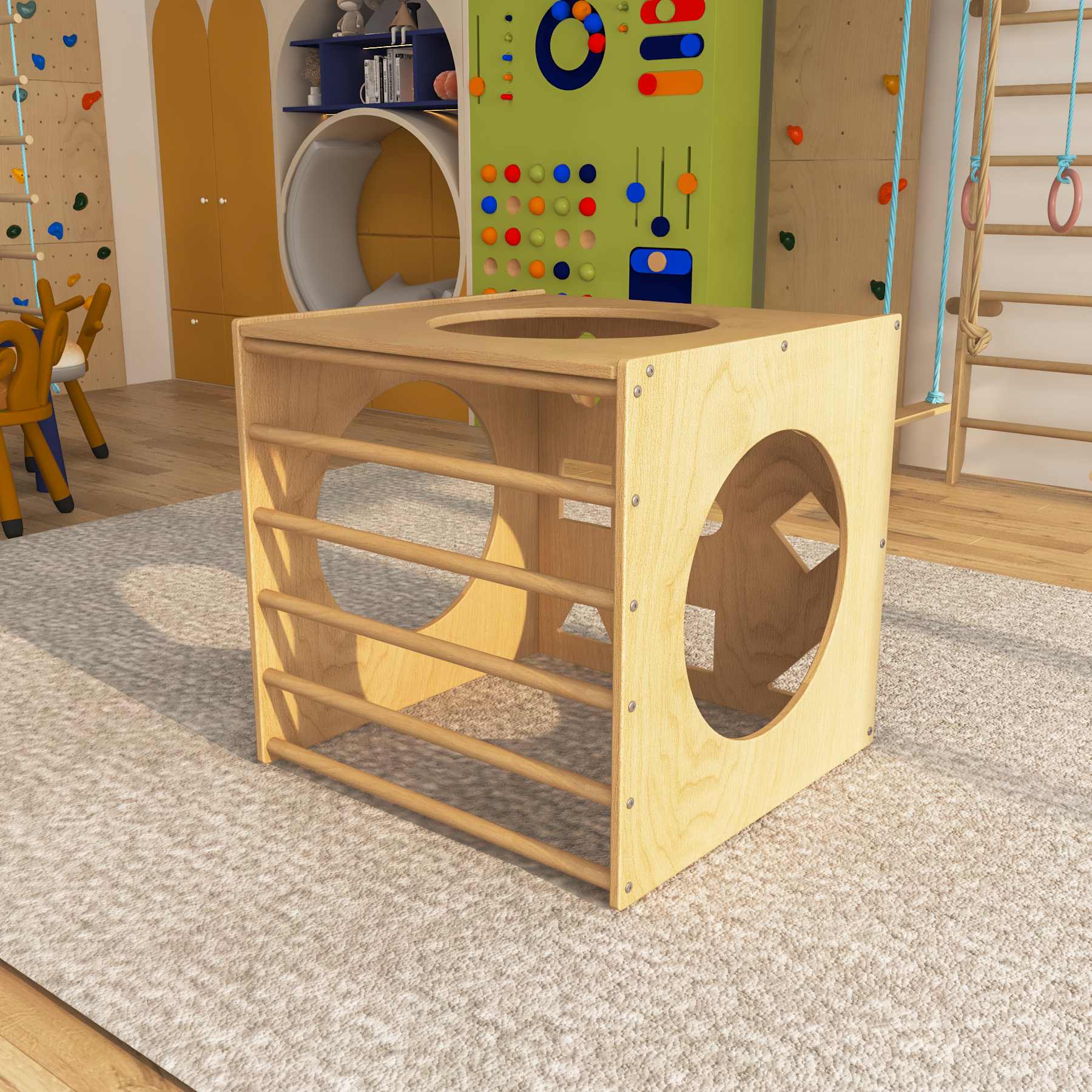 Wooden Toddler Climber Set | Indoor Montessori Play Gym with Slide & Tunnel