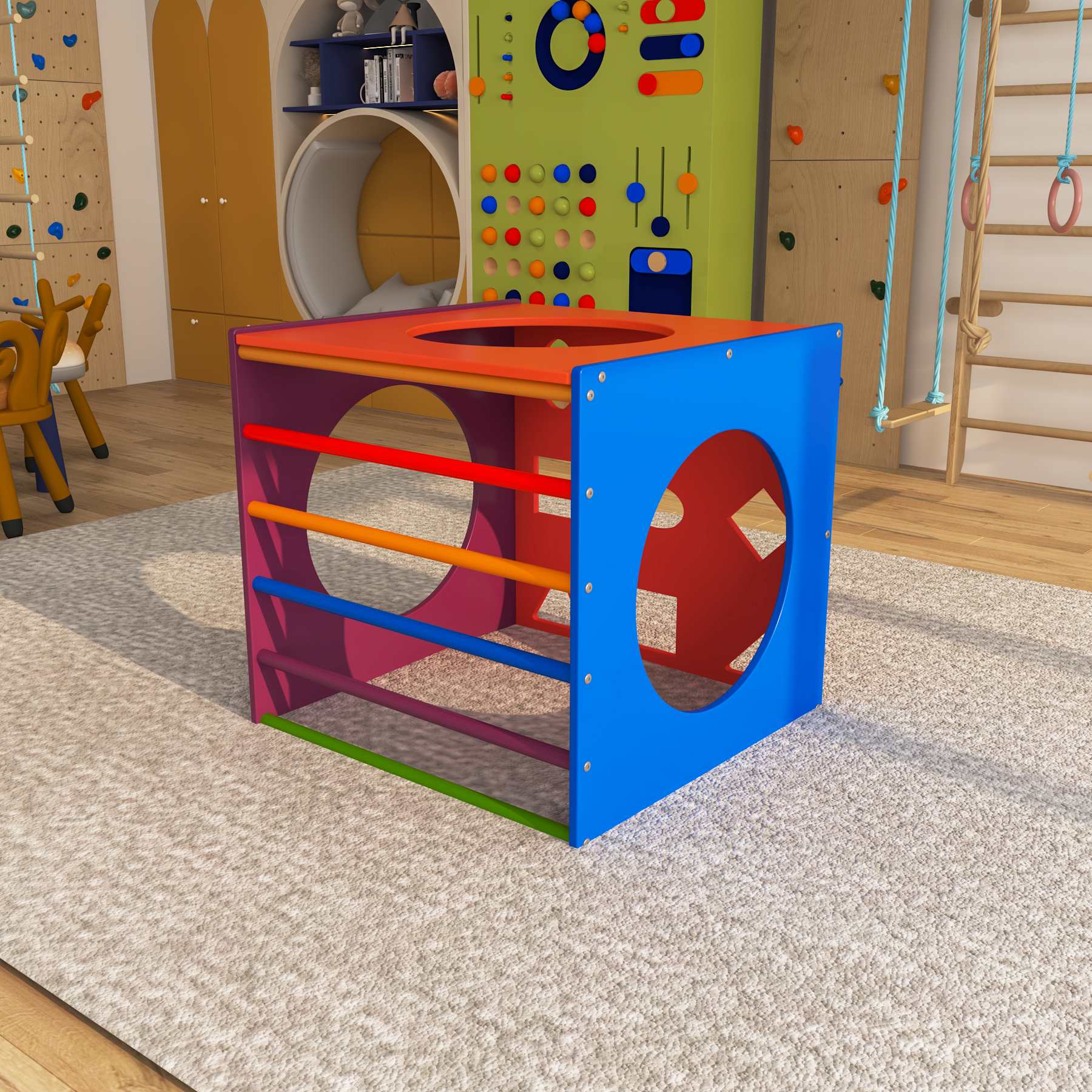 Wooden Toddler Climber Set | Indoor Montessori Play Gym with Slide & Tunnel