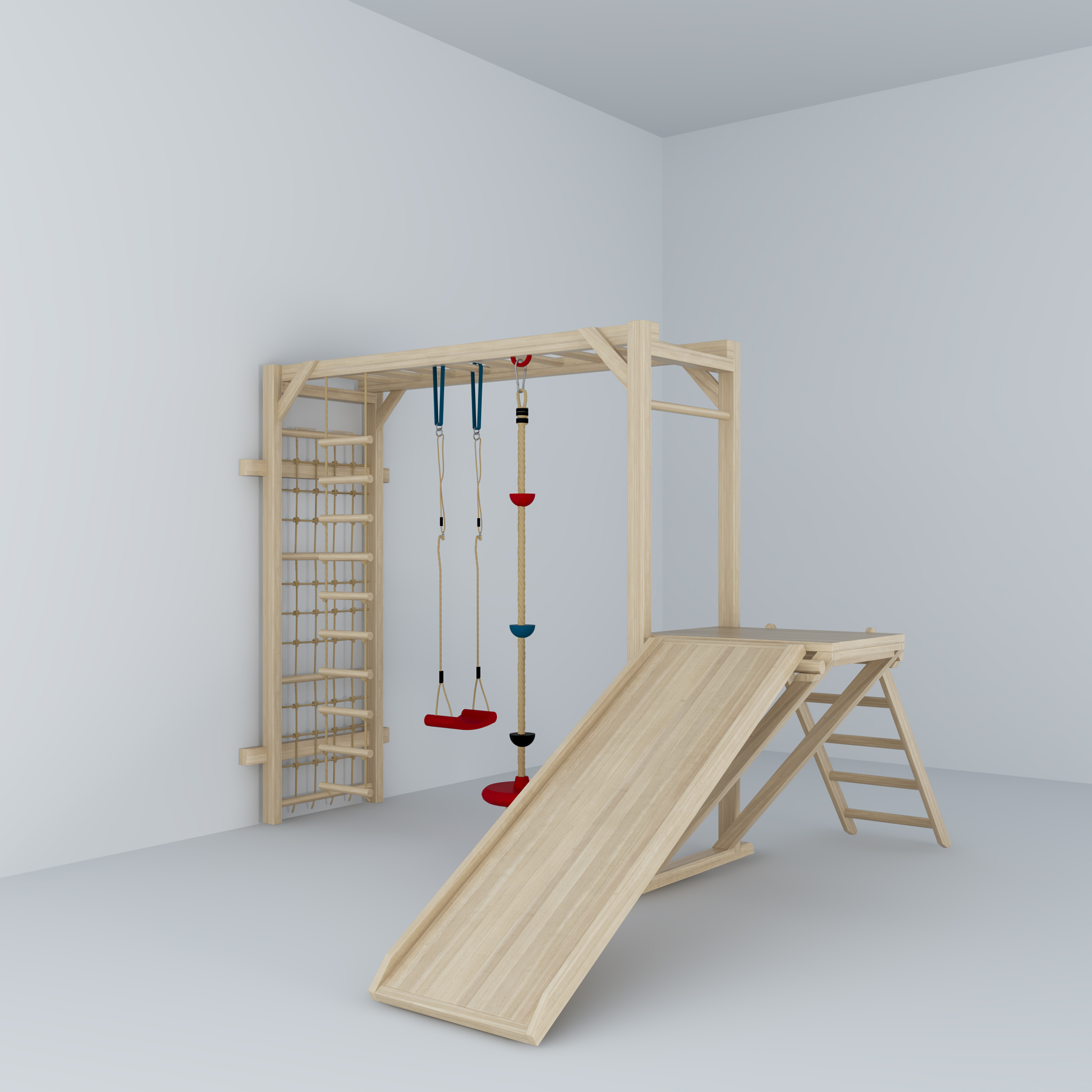Wooden Indoor Play Gym | Montessori Toddler Climber with Swing, Ladder & Slide