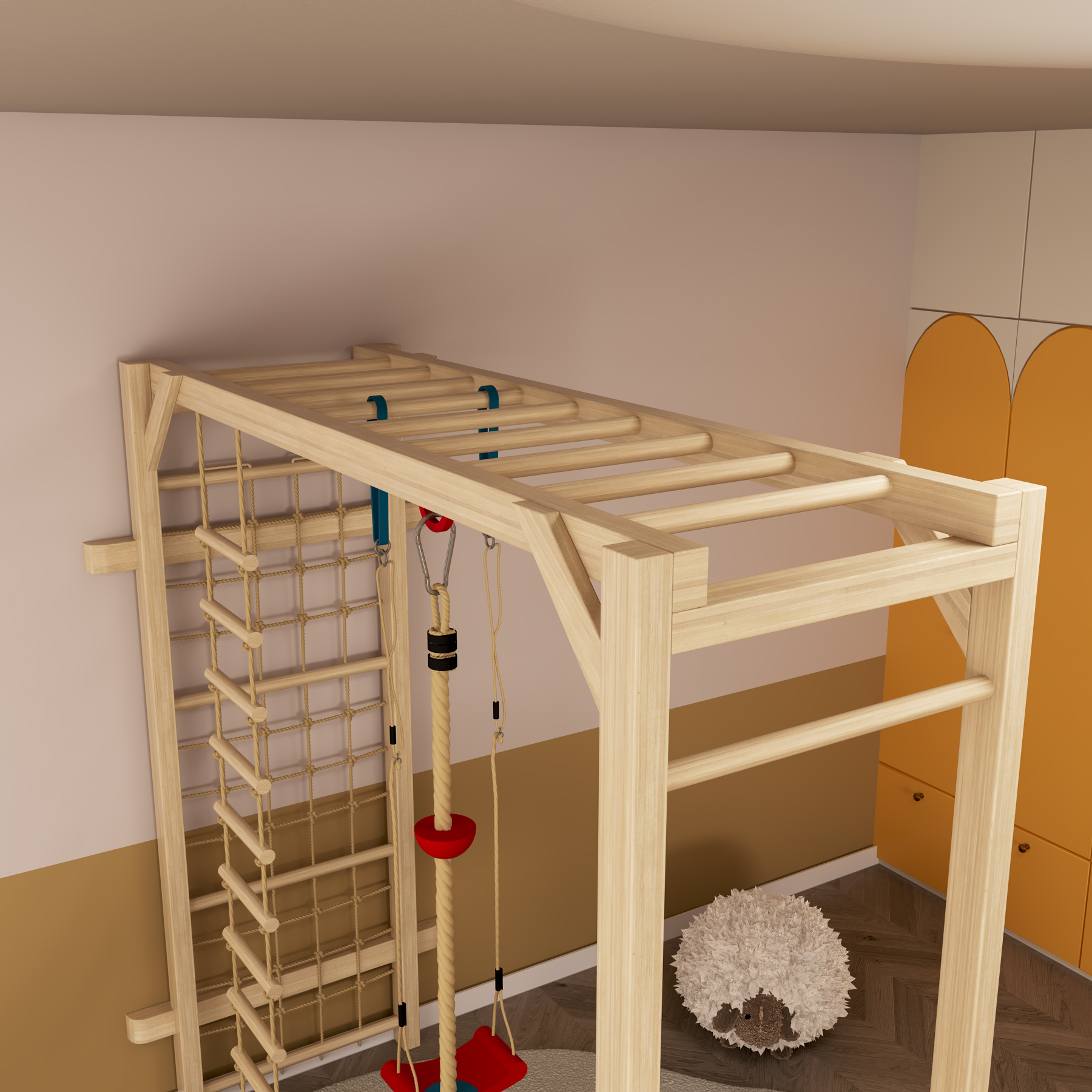 Wooden Indoor Play Gym | Montessori Toddler Climber with Swing, Ladder & Slide