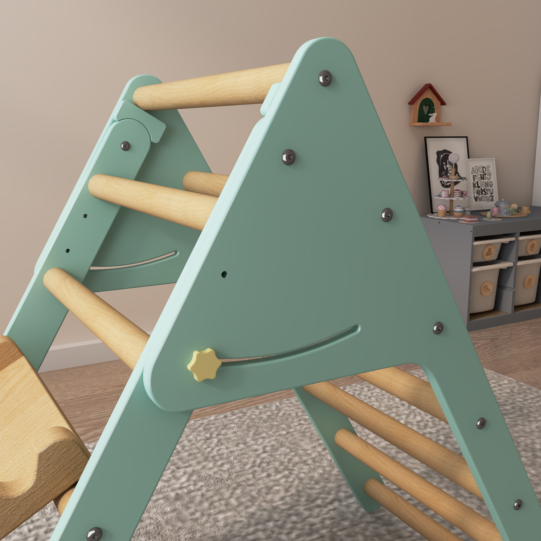 Foldable Wooden Toddler Climber | Montessori Indoor Pikler Triangle Play Gym