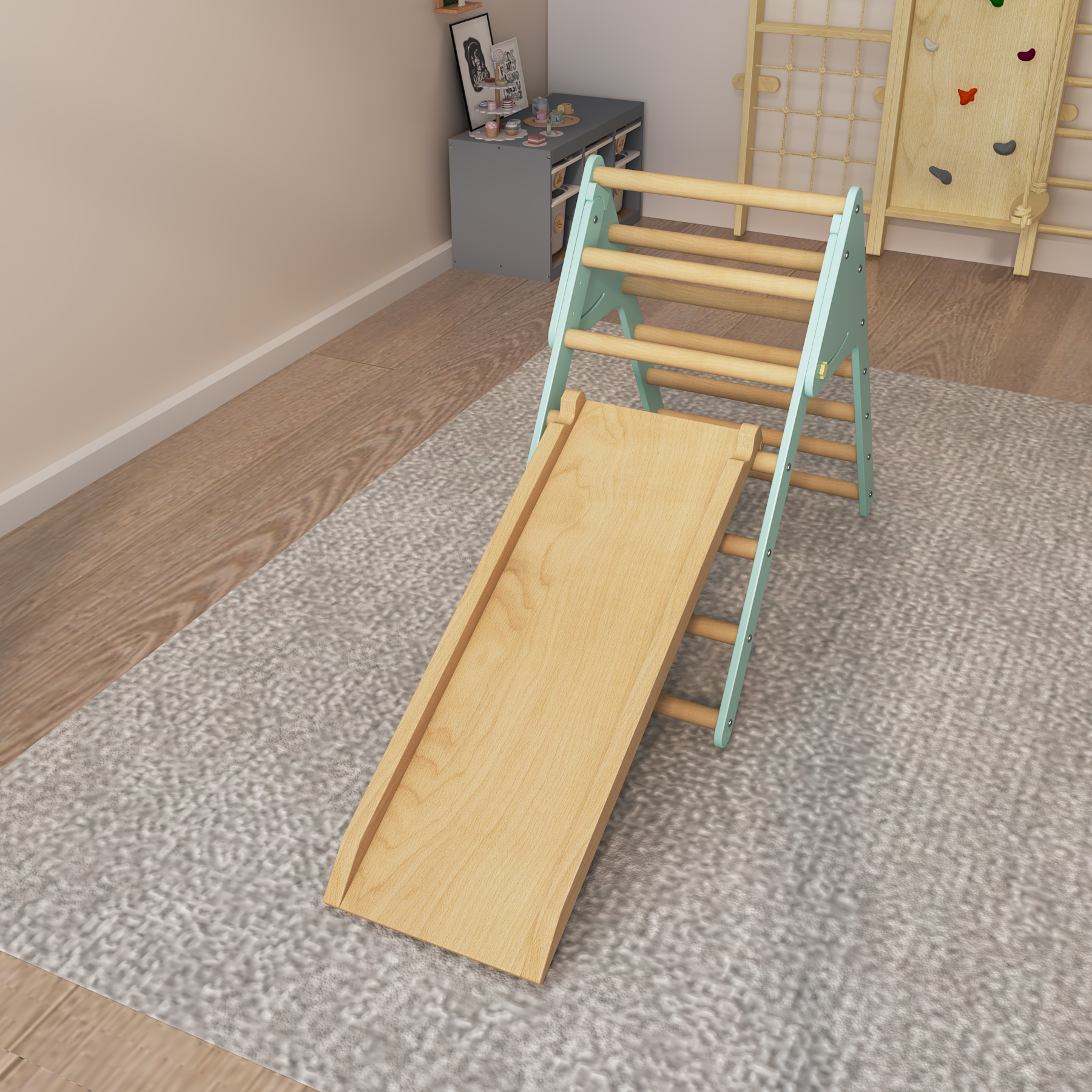 Foldable Wooden Toddler Climber | Montessori Indoor Pikler Triangle Play Gym