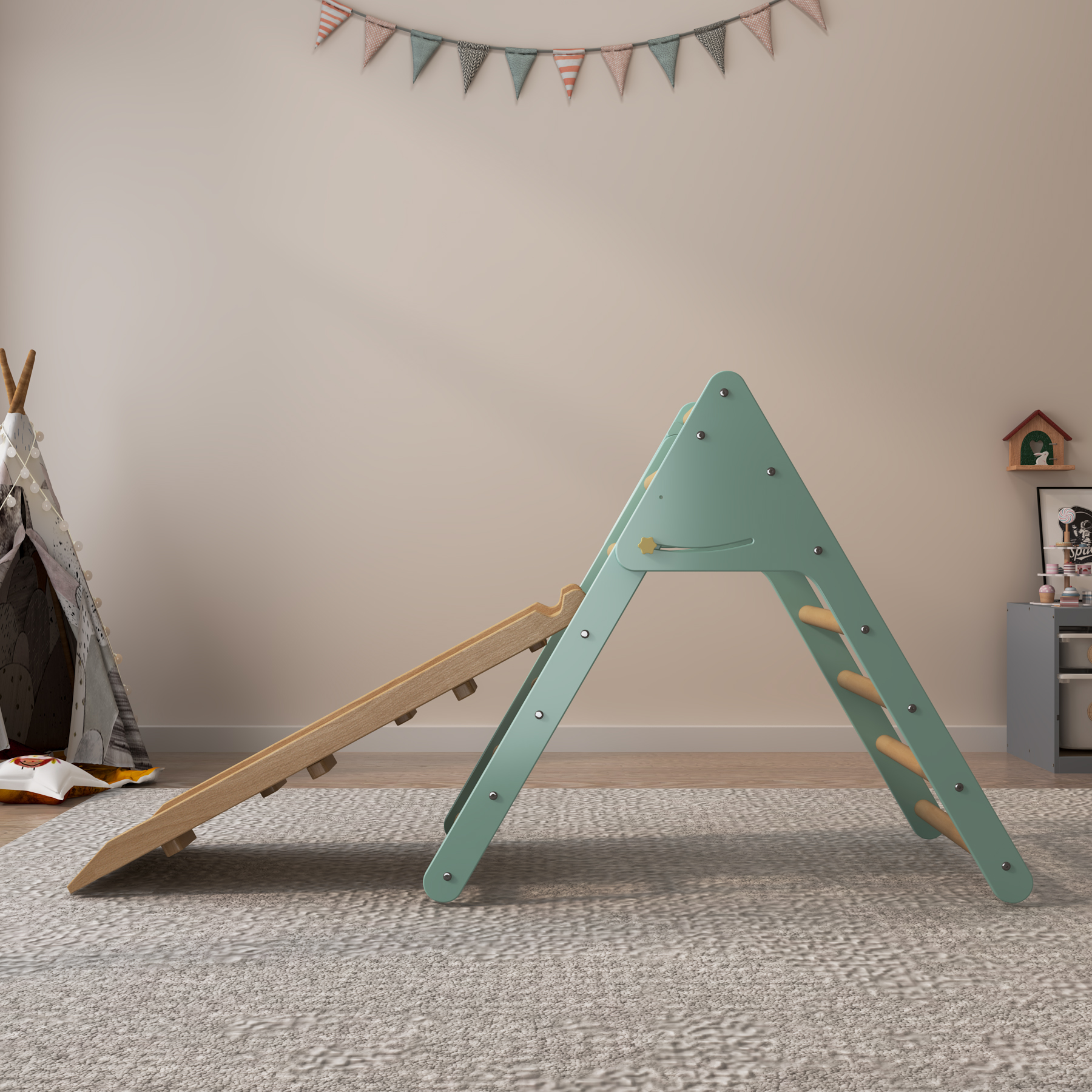 Foldable Wooden Toddler Climber | Montessori Indoor Pikler Triangle Play Gym