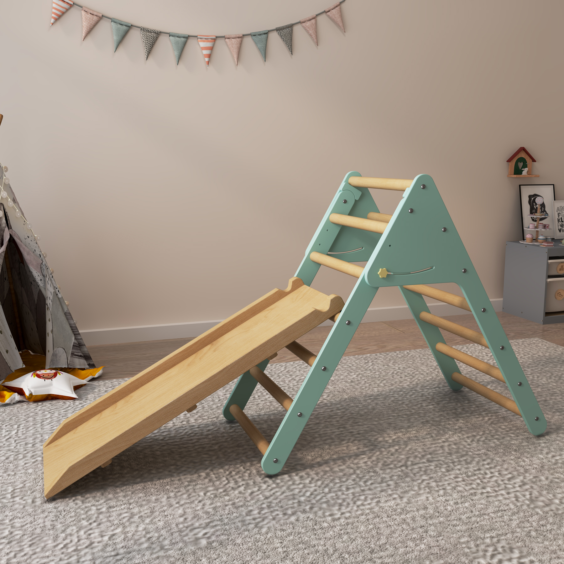 Foldable Wooden Toddler Climber | Montessori Indoor Pikler Triangle Play Gym