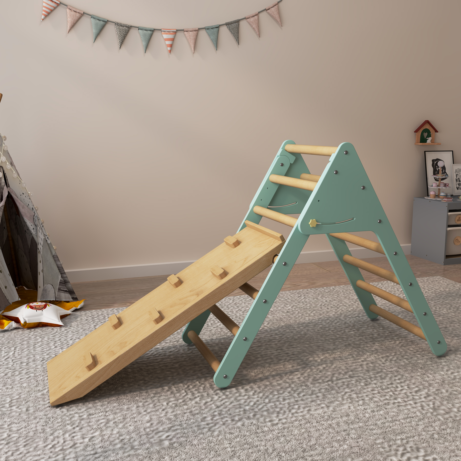 Foldable Wooden Toddler Climber | Montessori Indoor Pikler Triangle Play Gym
