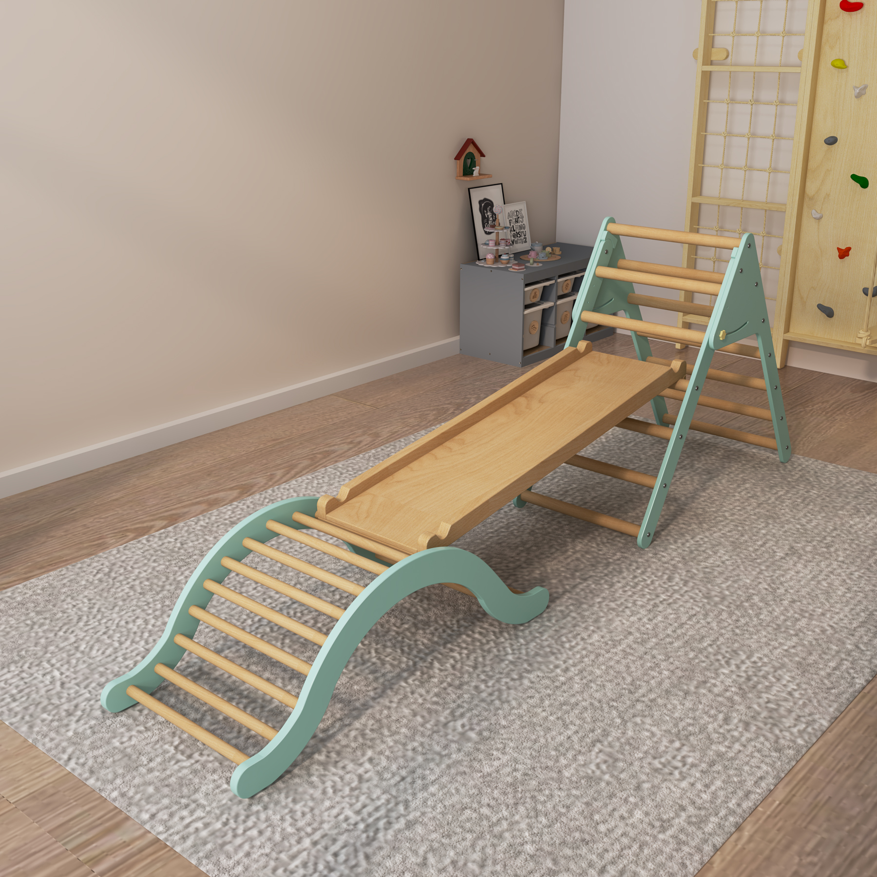 Foldable Wooden Toddler Climber | Montessori Indoor Pikler Triangle Play Gym