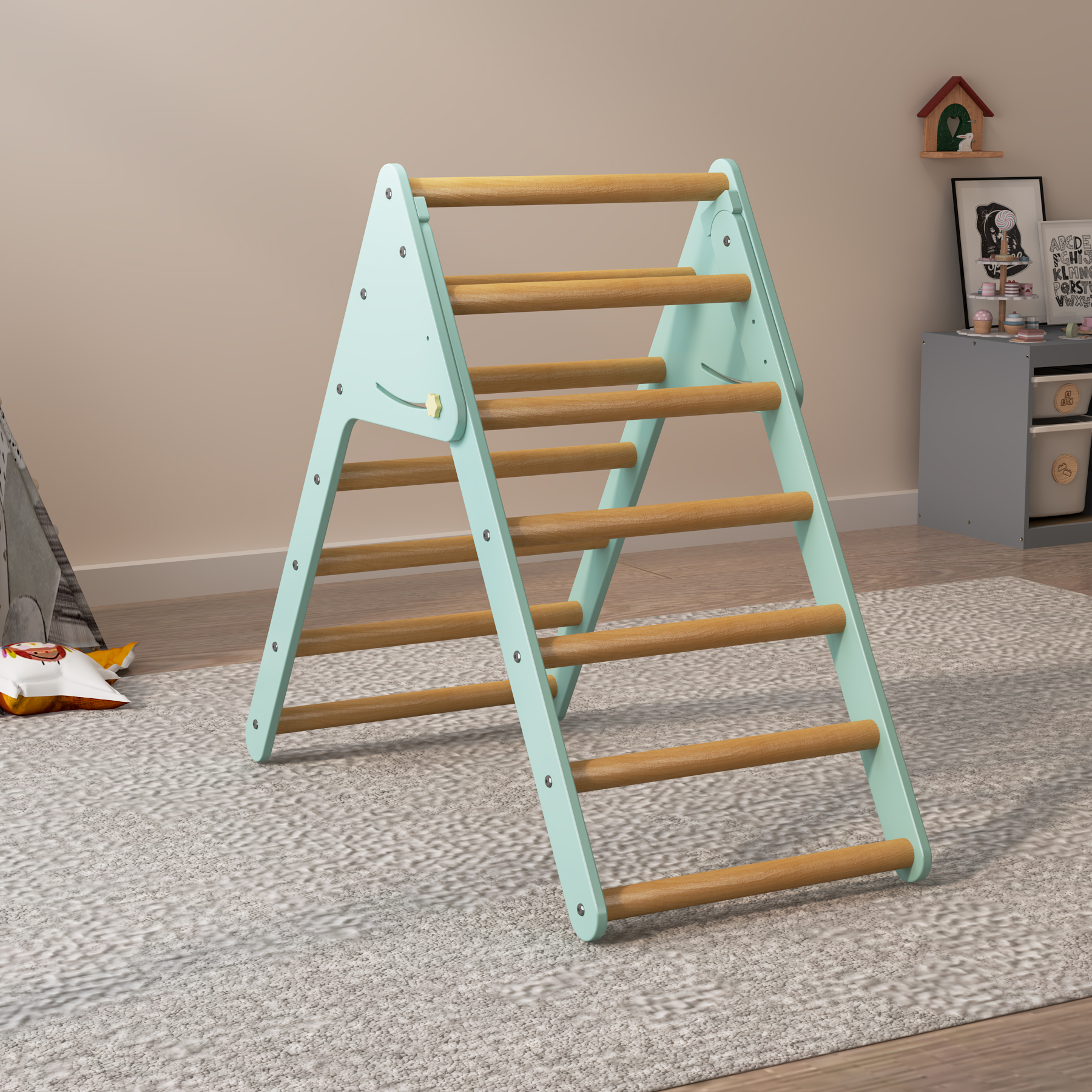 Foldable Wooden Toddler Climber | Montessori Indoor Pikler Triangle Play Gym