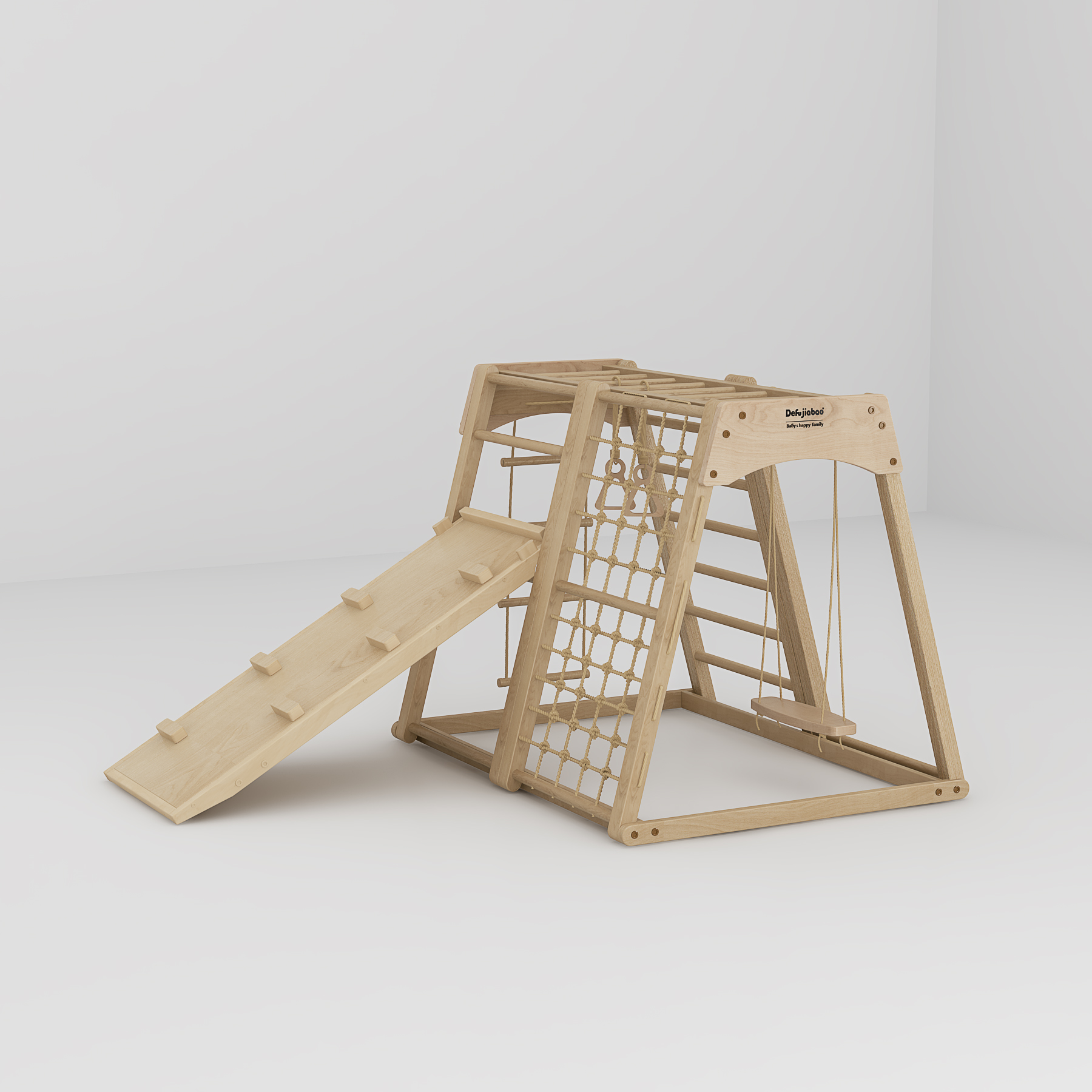 Foldable Pikler Triangle Climber | Wooden Toddler Play Gym with Slide & Climbing Net