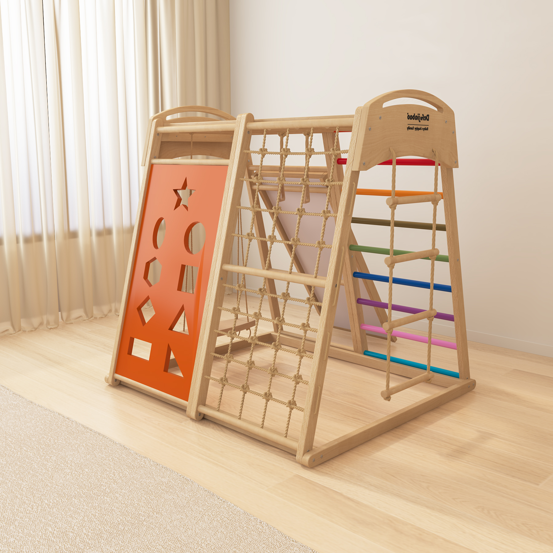 Multi-Functional Wooden Pikler Climber | Montessori Indoor Play Gym with Slide & Rock Wall