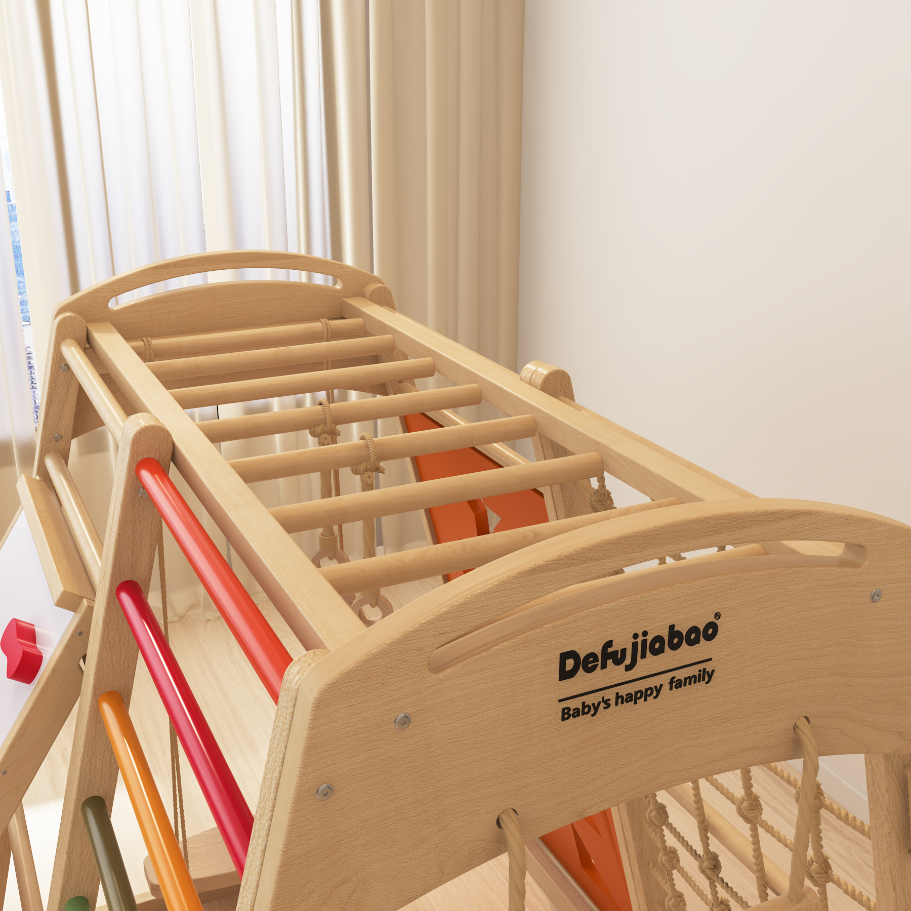 Multi-Functional Wooden Pikler Climber | Montessori Indoor Play Gym with Slide & Rock Wall