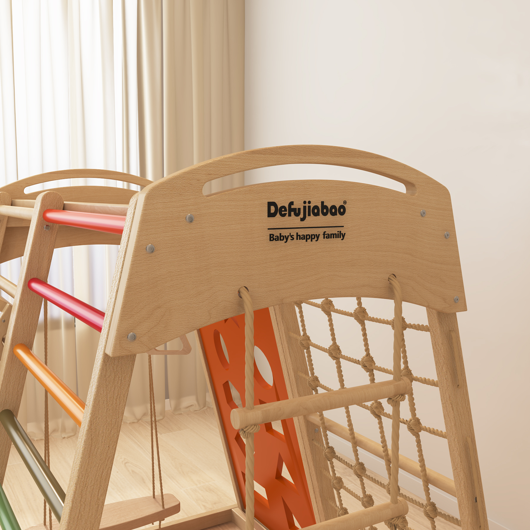 Multi-Functional Wooden Pikler Climber | Montessori Indoor Play Gym with Slide & Rock Wall