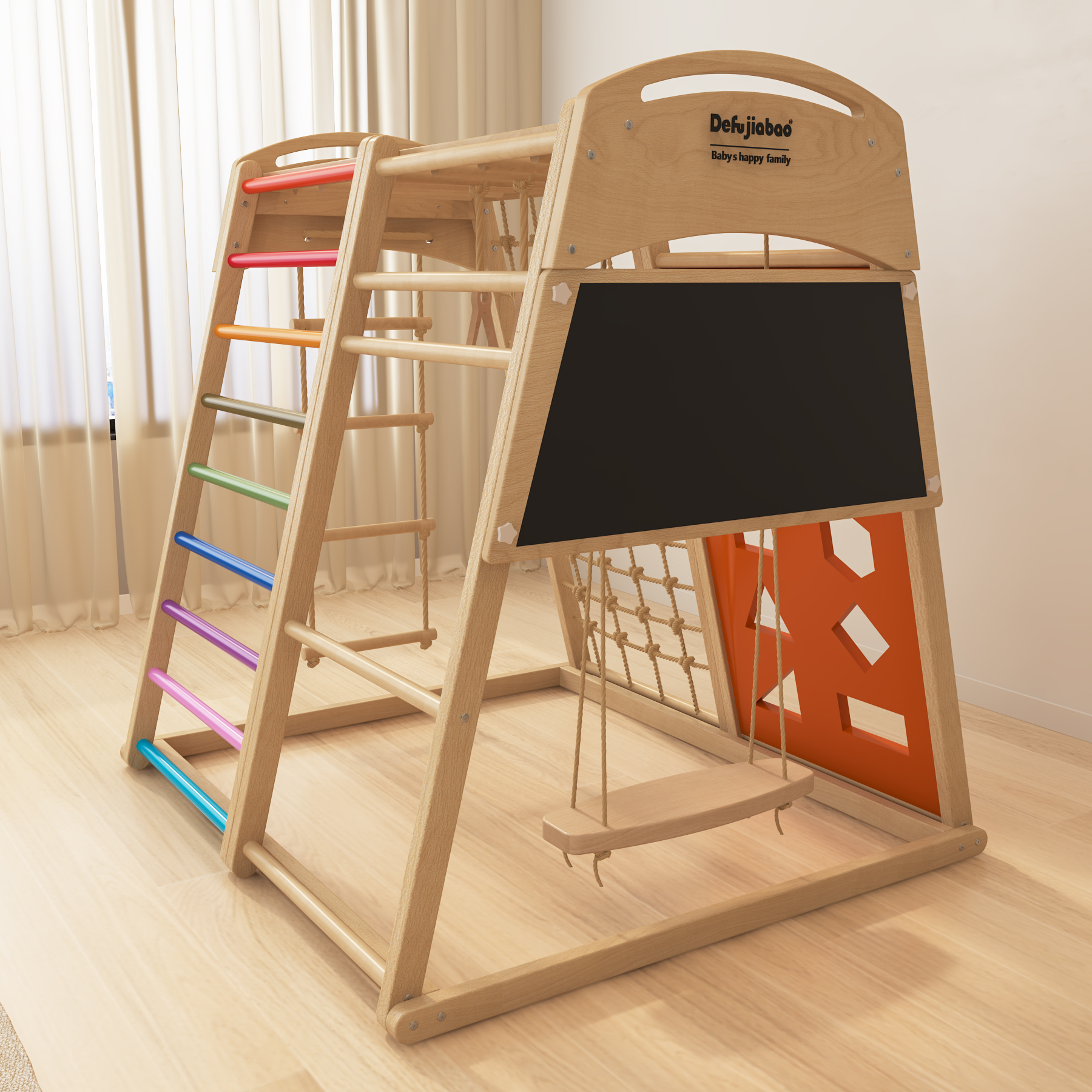 Multi-Functional Wooden Pikler Climber | Montessori Indoor Play Gym with Slide & Rock Wall