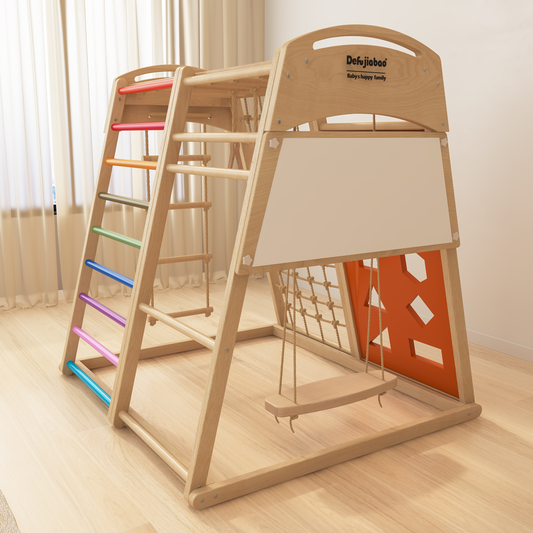 Multi-Functional Wooden Pikler Climber | Montessori Indoor Play Gym with Slide & Rock Wall