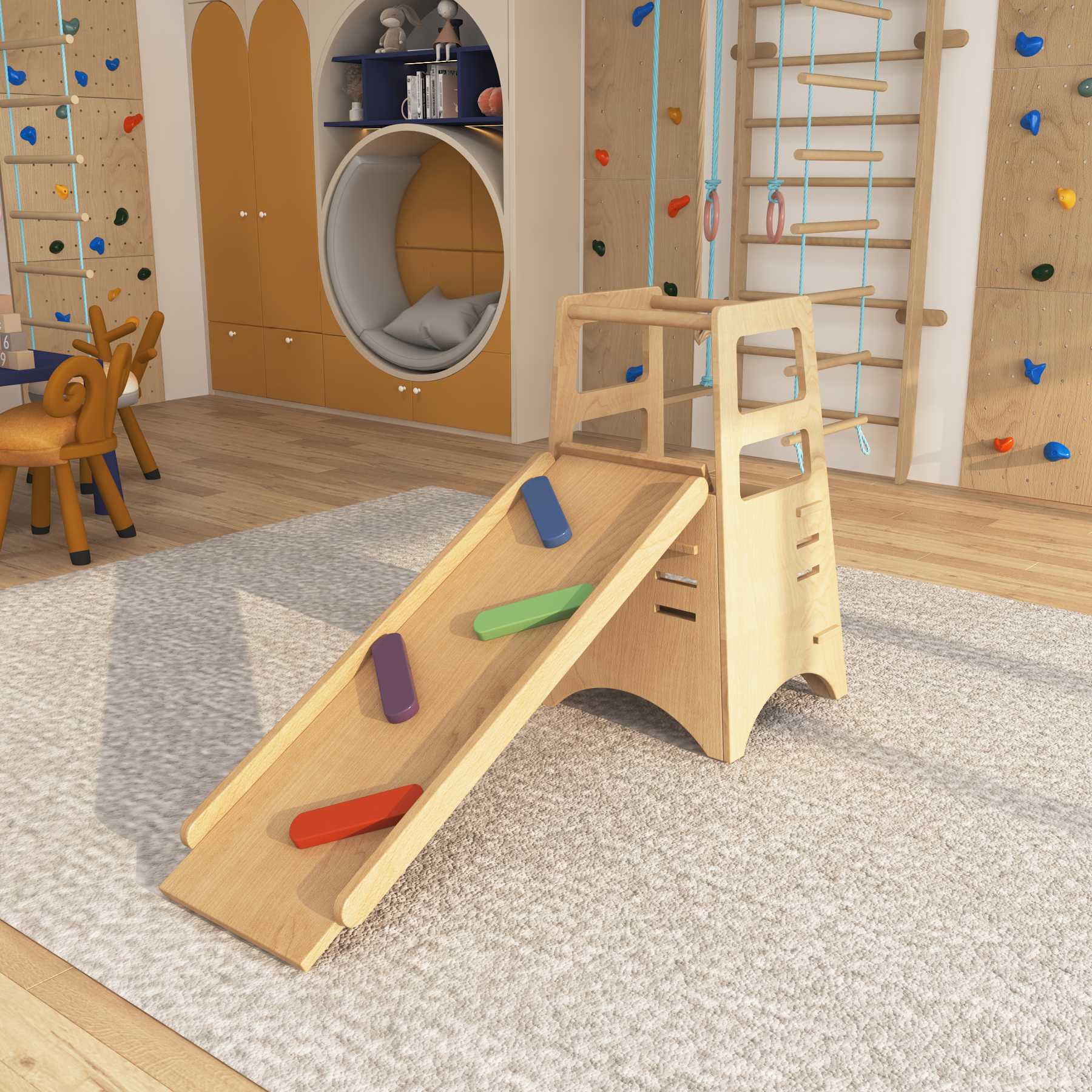 Wooden Toddler Slide Climber | 2-in-1 Pikler Activity Gym for Indoor Motor Skills