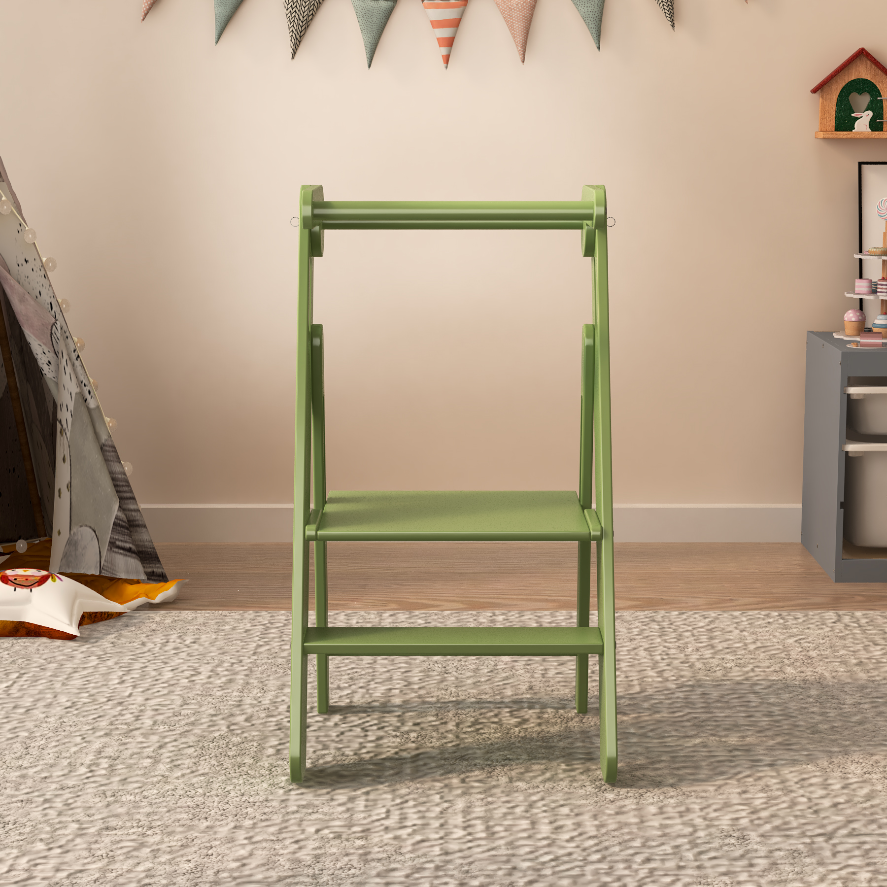 Foldable Wooden Toddler Learning Tower | Adjustable Kitchen Helper Step Stool