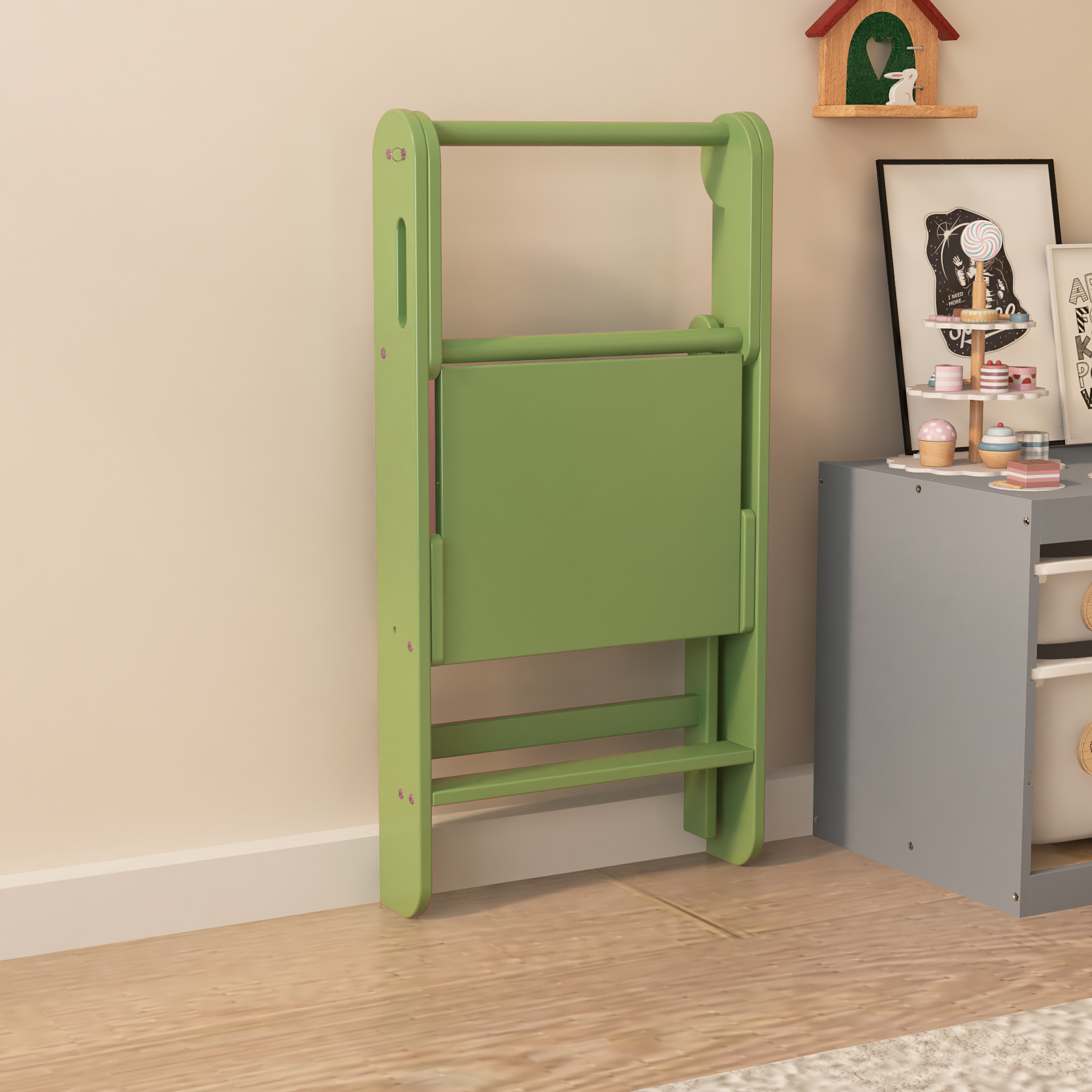 Foldable Wooden Toddler Learning Tower | Adjustable Kitchen Helper Step Stool