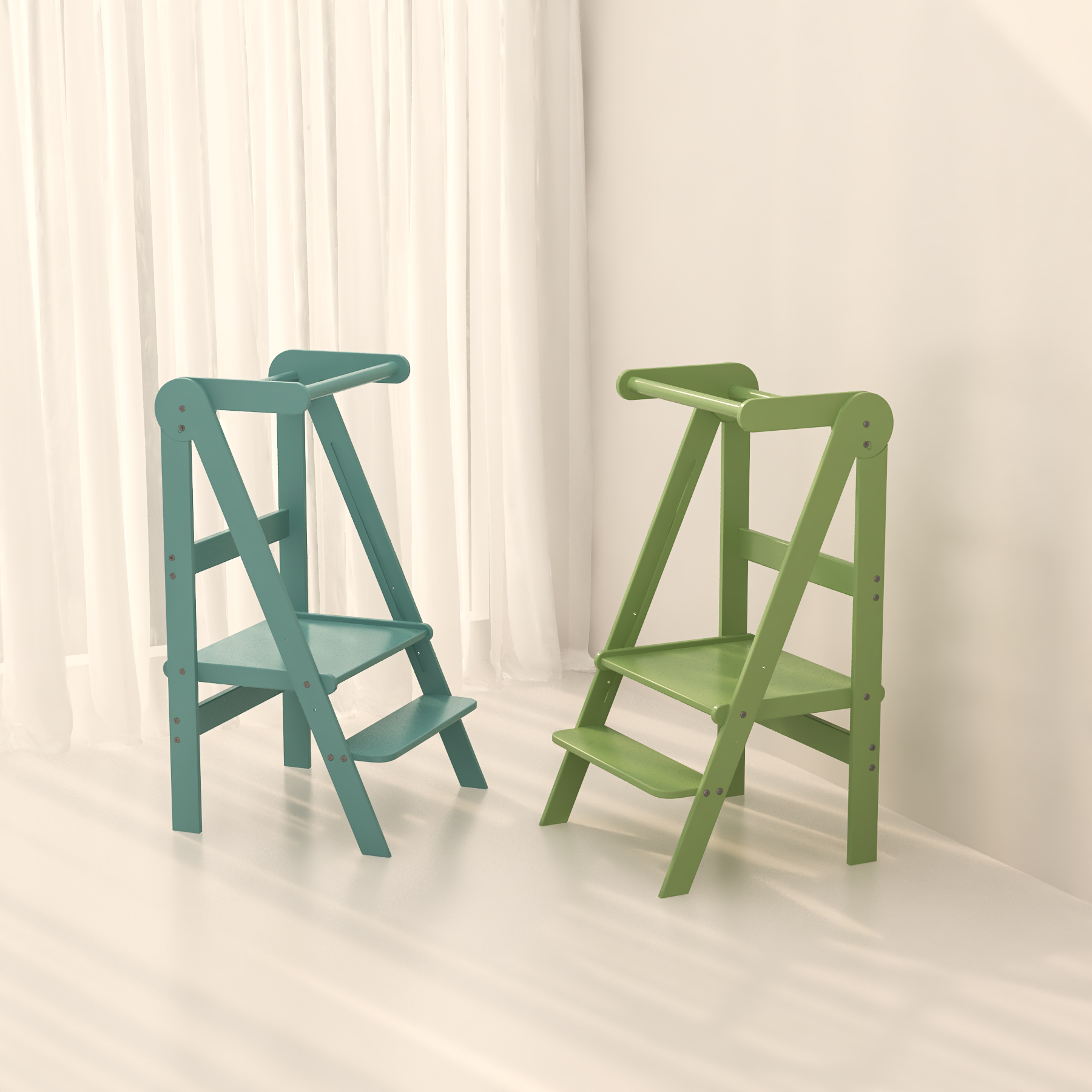 Foldable Wooden Toddler Learning Tower | Adjustable Kitchen Helper Step Stool