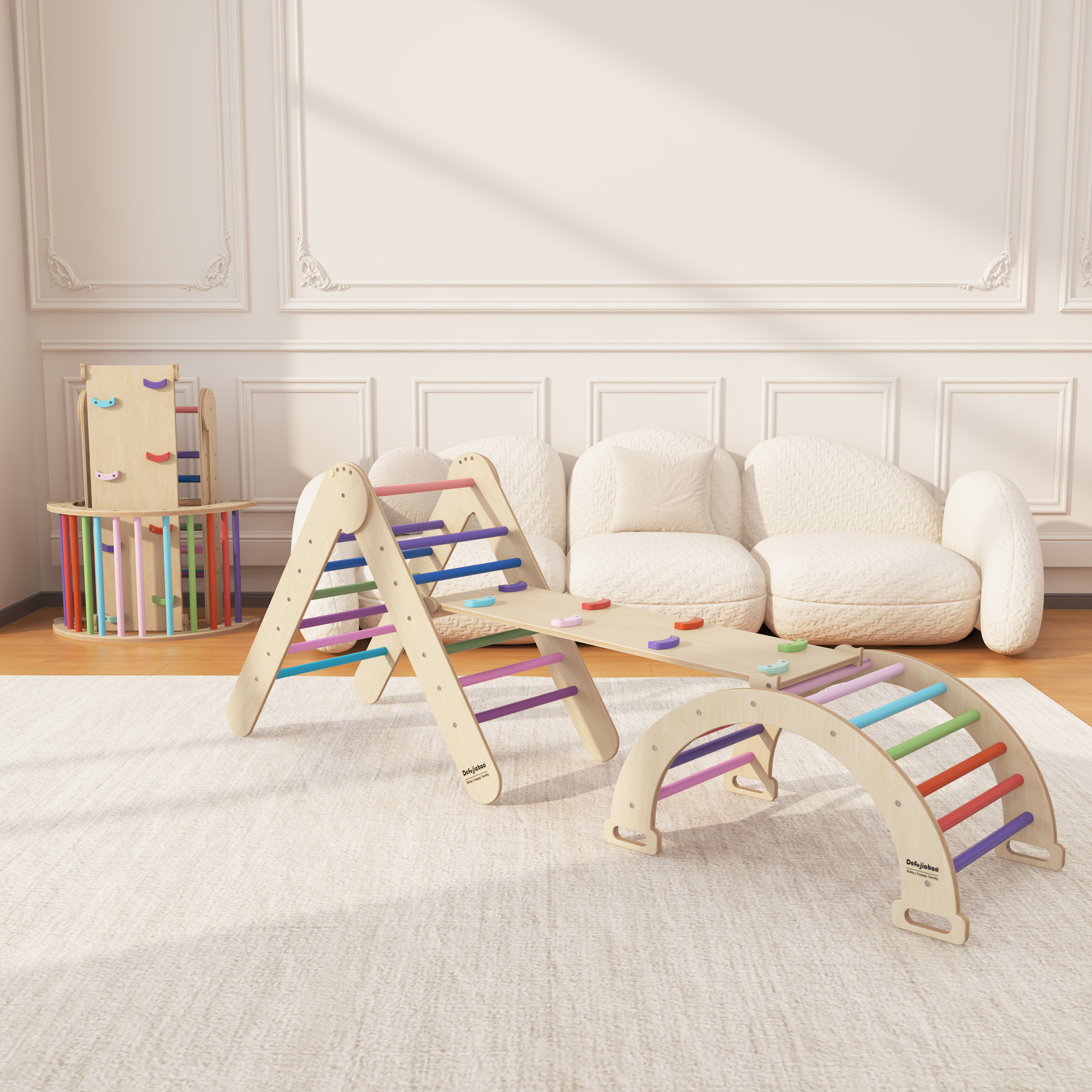 Rainbow Wooden Pikler  Triangle Set | Montessori Toddler Indoor Climbing Play Gym