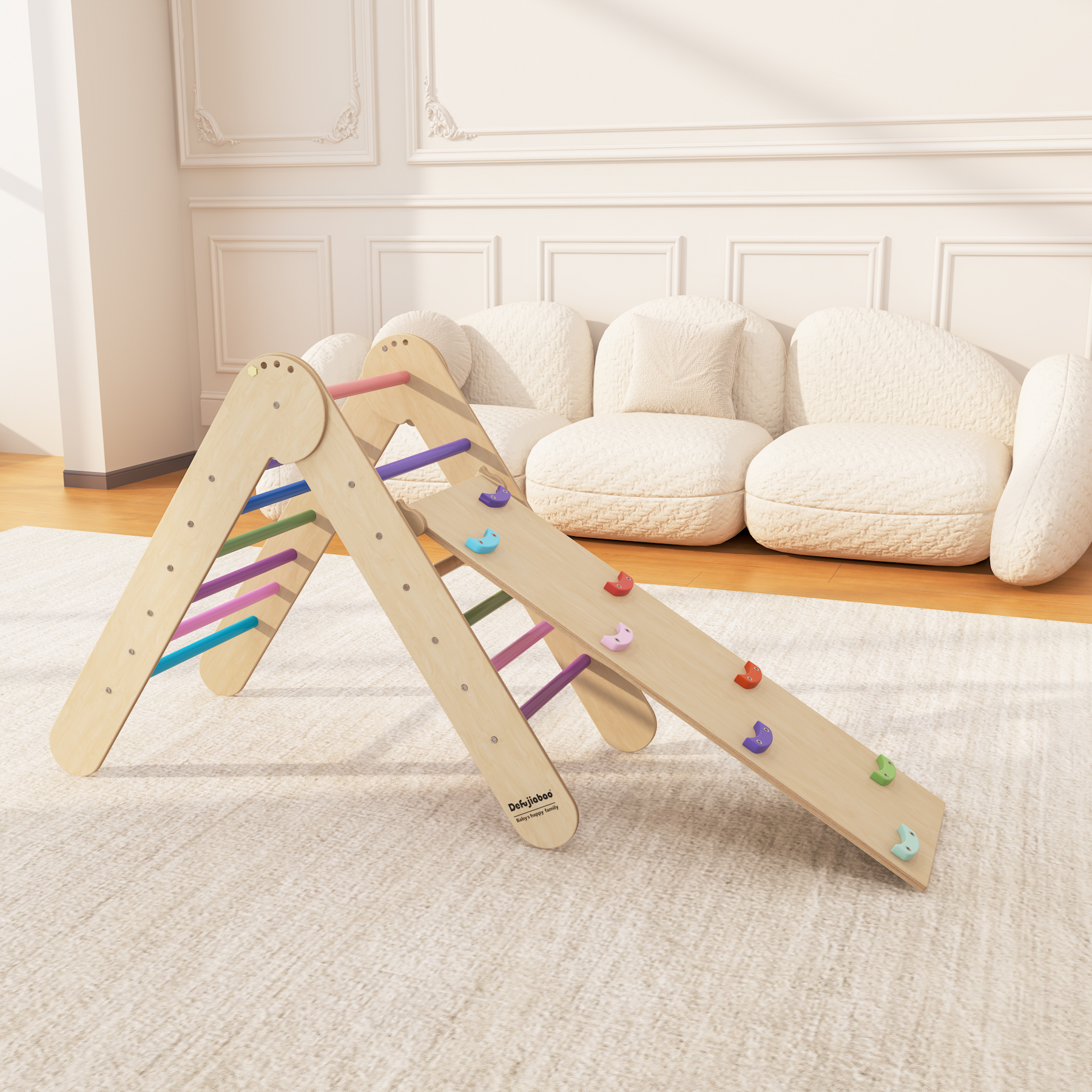 Rainbow Wooden Pikler  Triangle Set | Montessori Toddler Indoor Climbing Play Gym