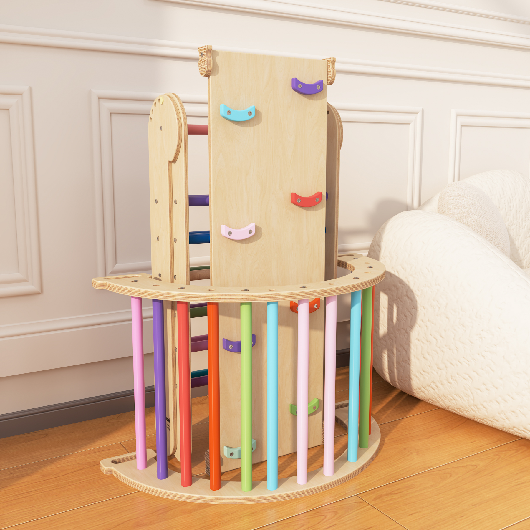 Rainbow Wooden Pikler  Triangle Set | Montessori Toddler Indoor Climbing Play Gym