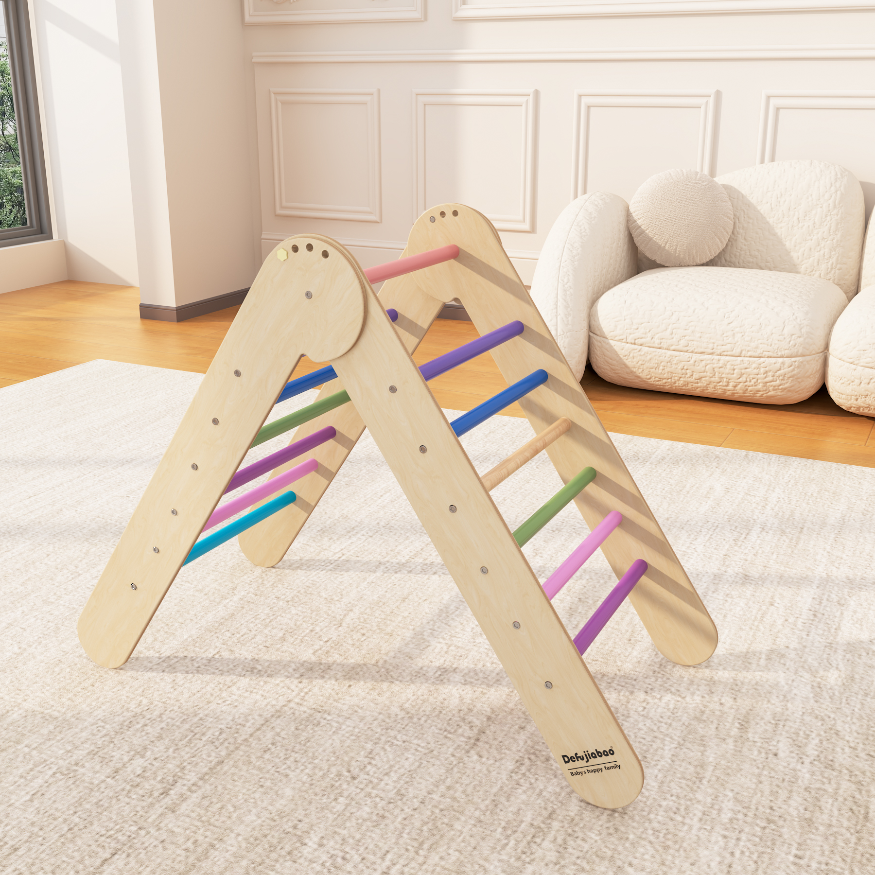 Rainbow Wooden Pikler  Triangle Set | Montessori Toddler Indoor Climbing Play Gym