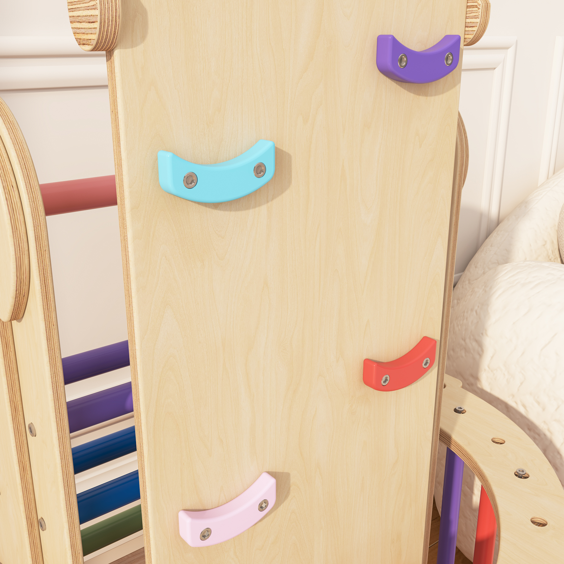 Rainbow Wooden Pikler  Triangle Set | Montessori Toddler Indoor Climbing Play Gym