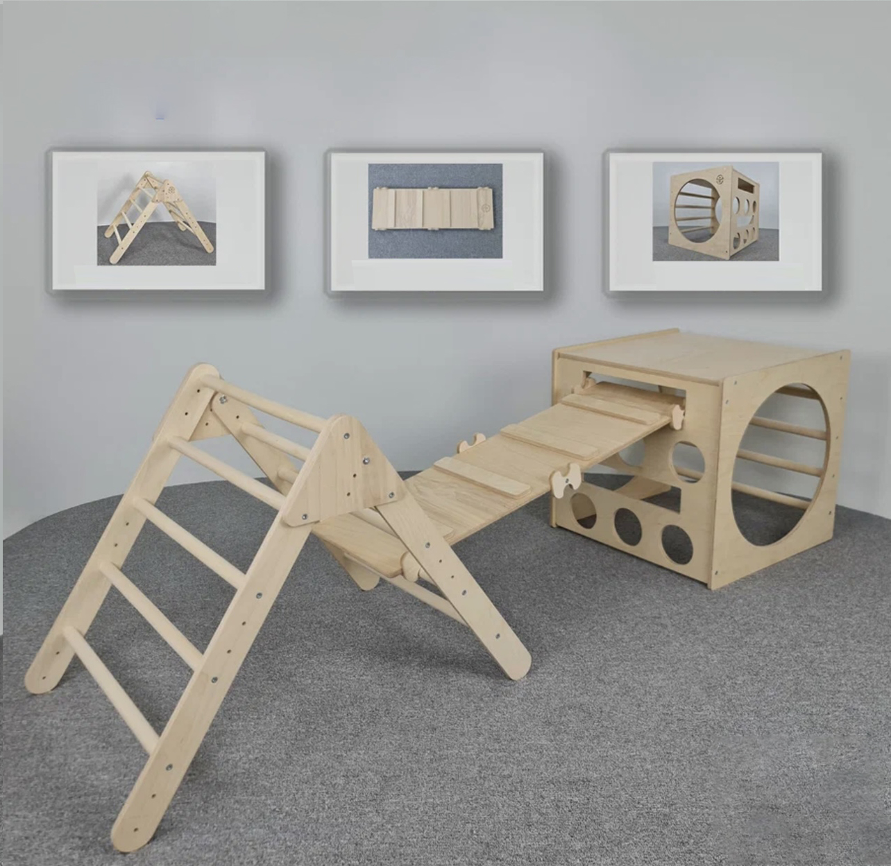 Wooden Pikler Triangle Climbing Set | Montessori Toddler Indoor Crawl & Balance Play Gym