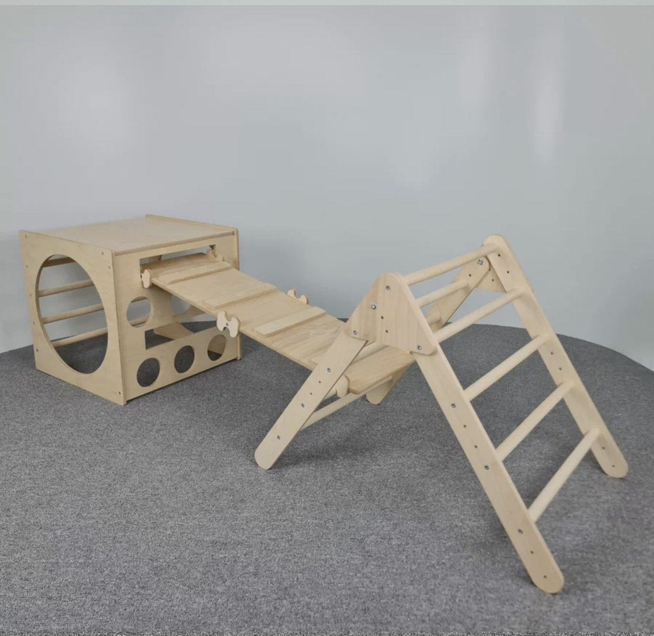 Wooden Pikler Triangle Climbing Set | Montessori Toddler Indoor Crawl & Balance Play Gym