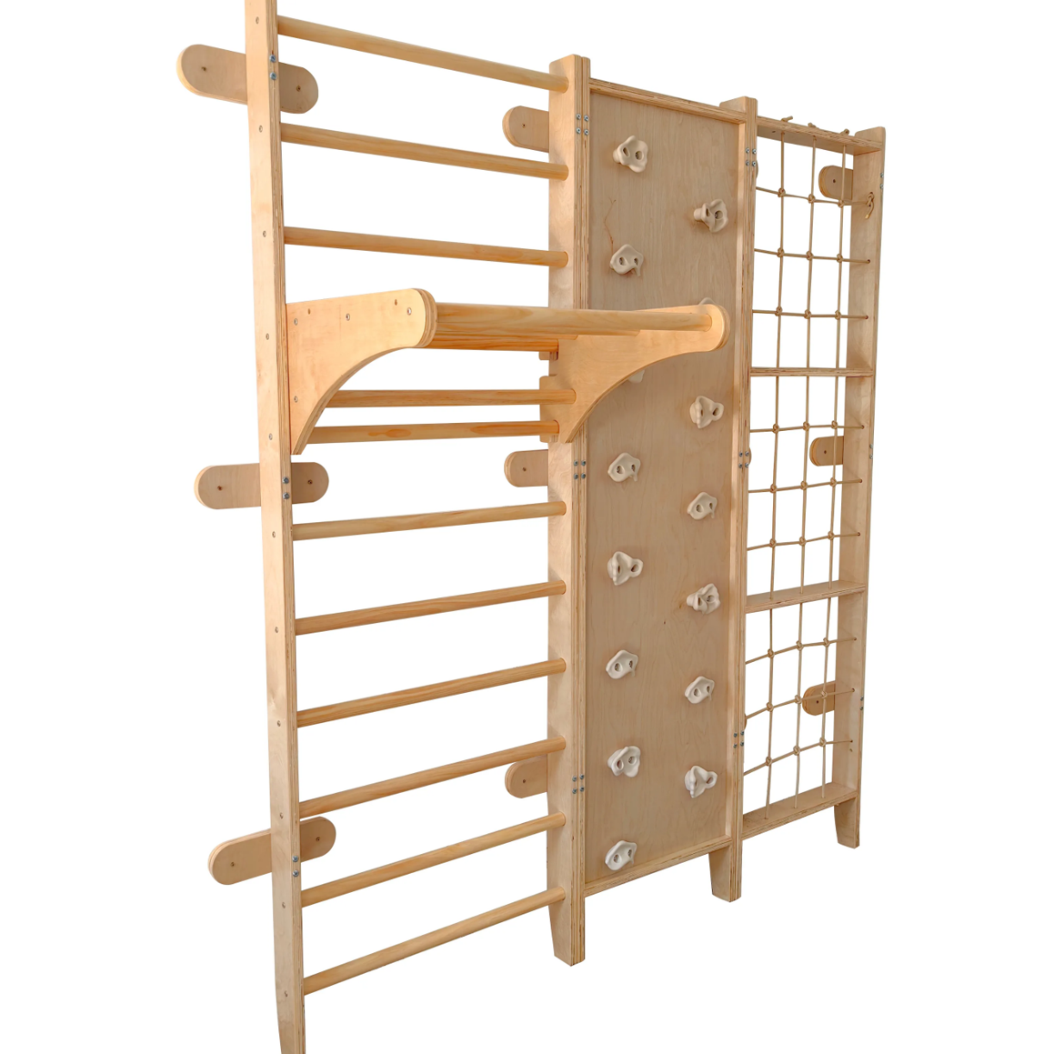 Wooden Wall Climbing Playground | Montessori Kids Indoor Gym Ladder Rock Climb Net Activity Set