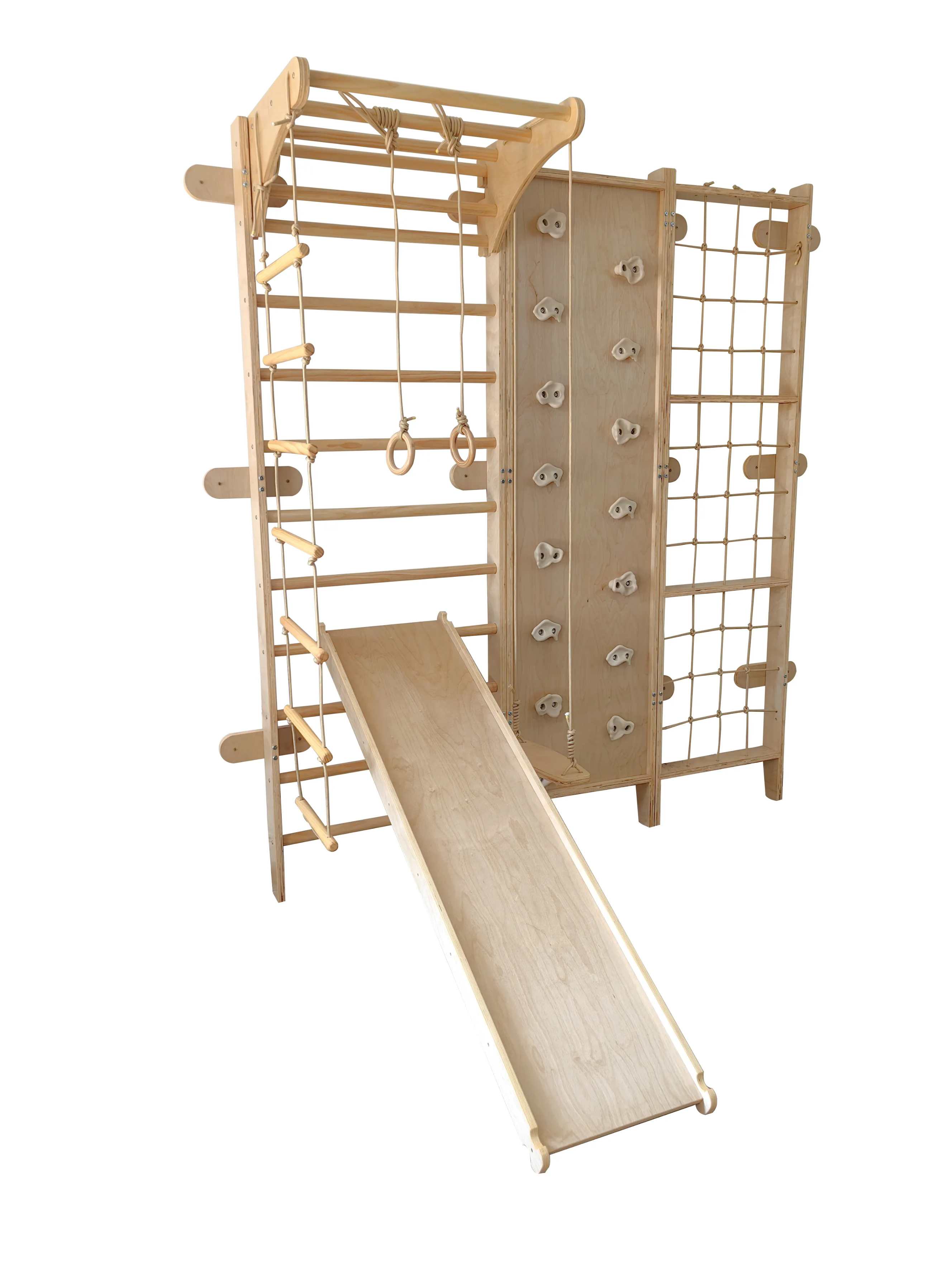 Wooden Wall Climbing Playground | Montessori Kids Indoor Gym Ladder Rock Climb Net Activity Set