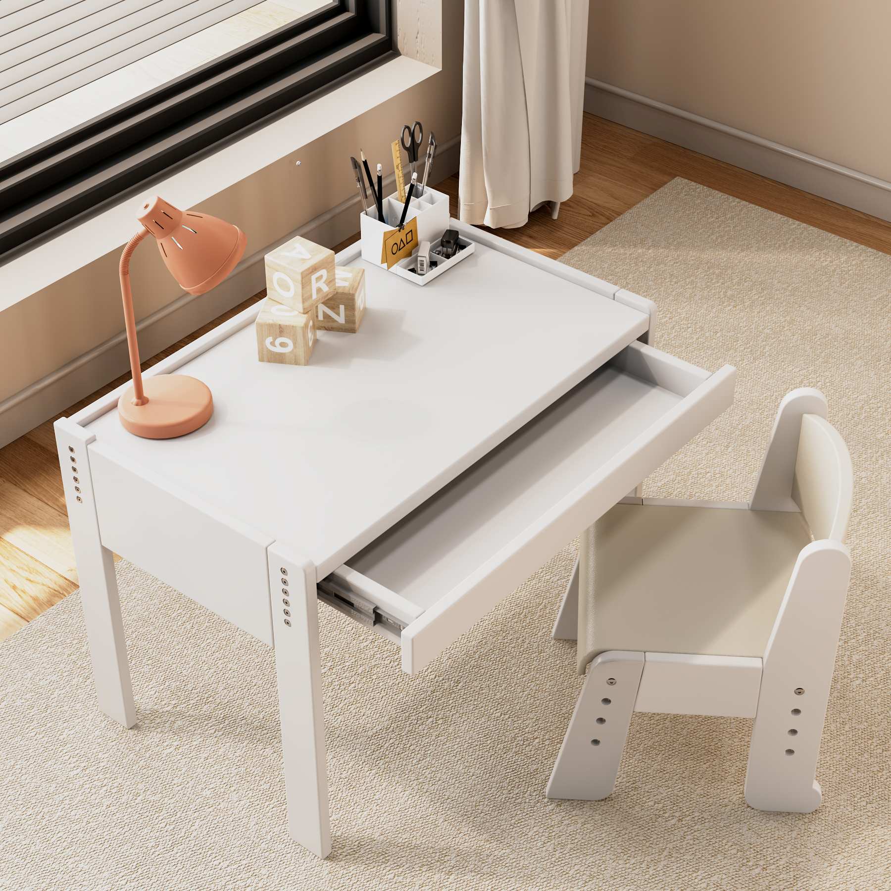 Adjustable Height Kids Table and Chair Set | Wooden Toddler Study Desk for Play & Art