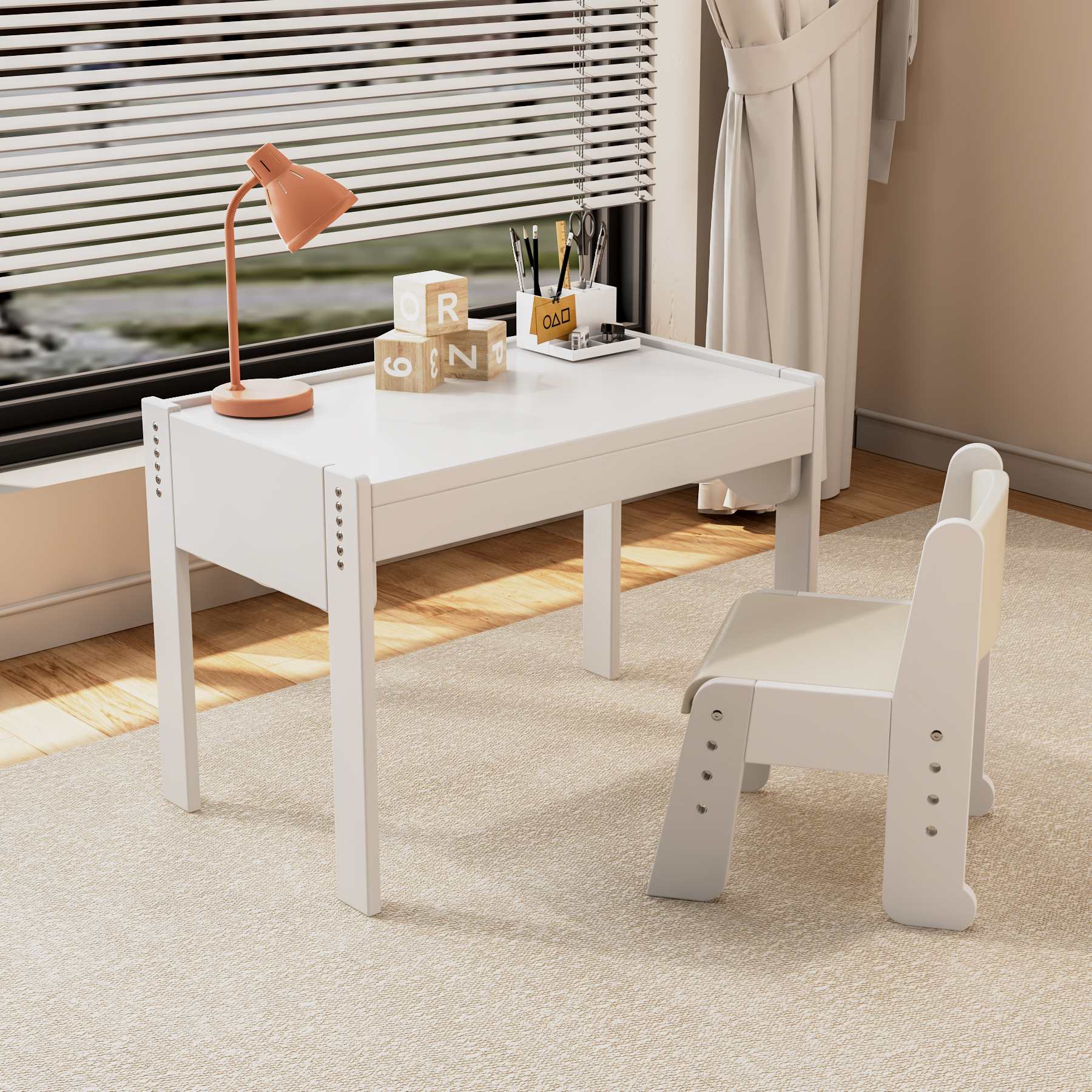 Adjustable Height Kids Table and Chair Set | Wooden Toddler Study Desk for Play & Art