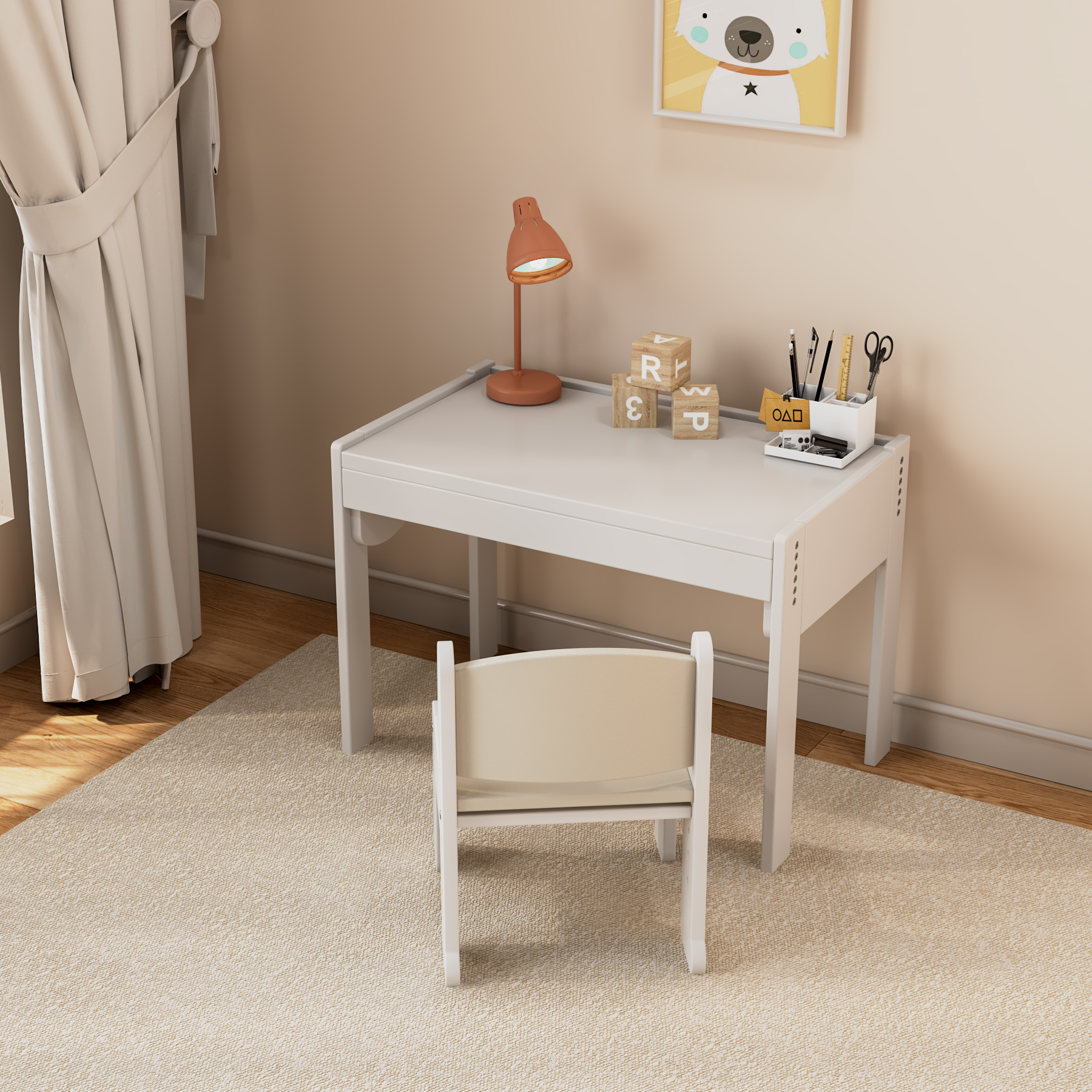 Adjustable Height Kids Table and Chair Set | Wooden Toddler Study Desk for Play & Art