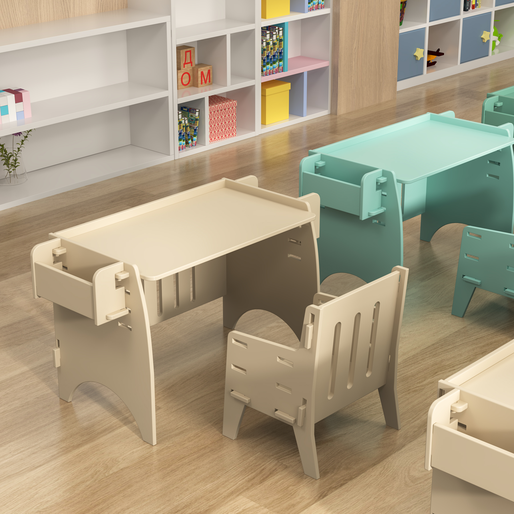 Adjustable Kids Table and Chair Set with Storage | Wooden Toddler Activity Desk for Playroom