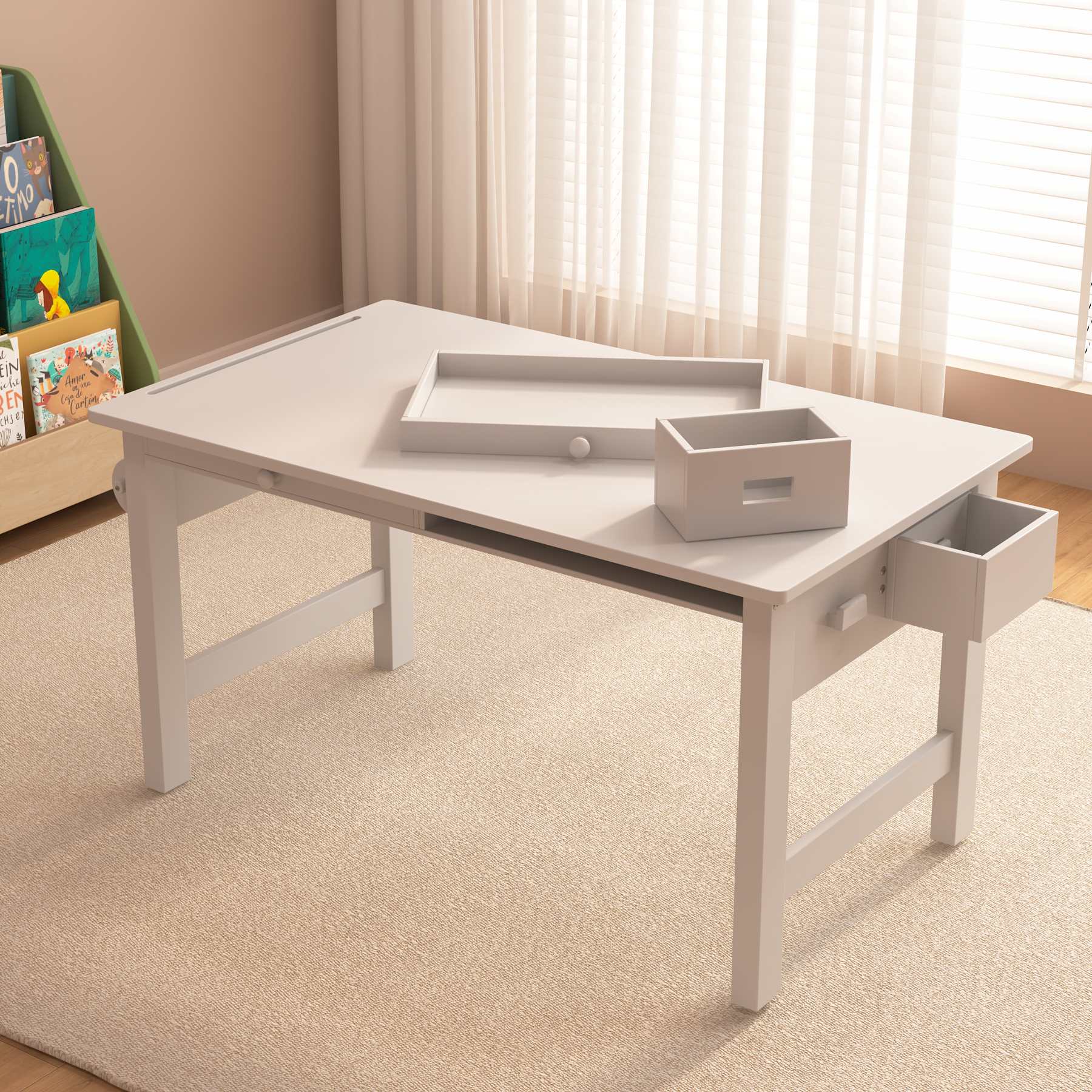 Adjustable Kids Table & 4 Chairs Set with Storage | Toddler Activity Desk for Playroom