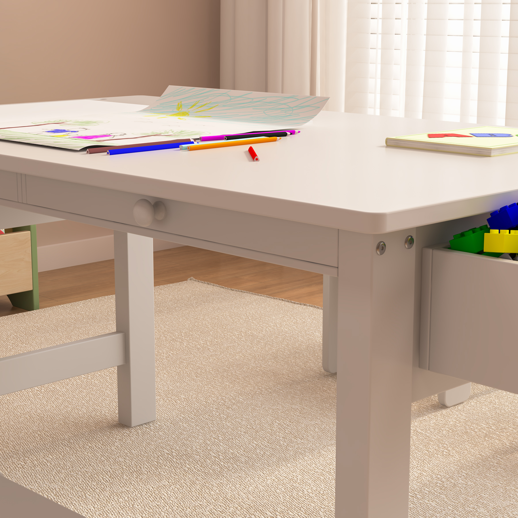 Adjustable Kids Table & 4 Chairs Set with Storage | Toddler Activity Desk for Playroom