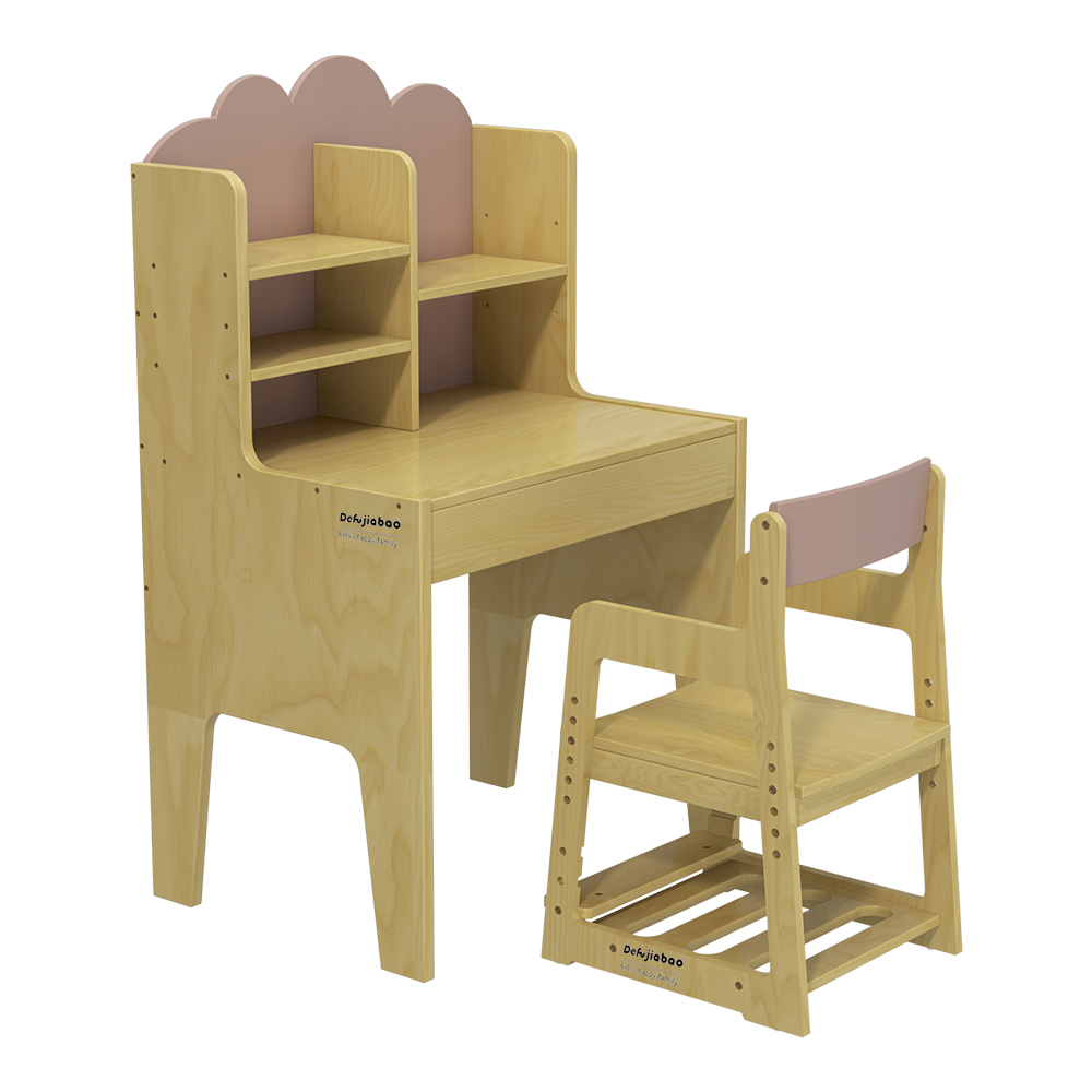 Adjustable Kids Desk and Chair Set with Storage Shelves | Wooden Toddler Study Table