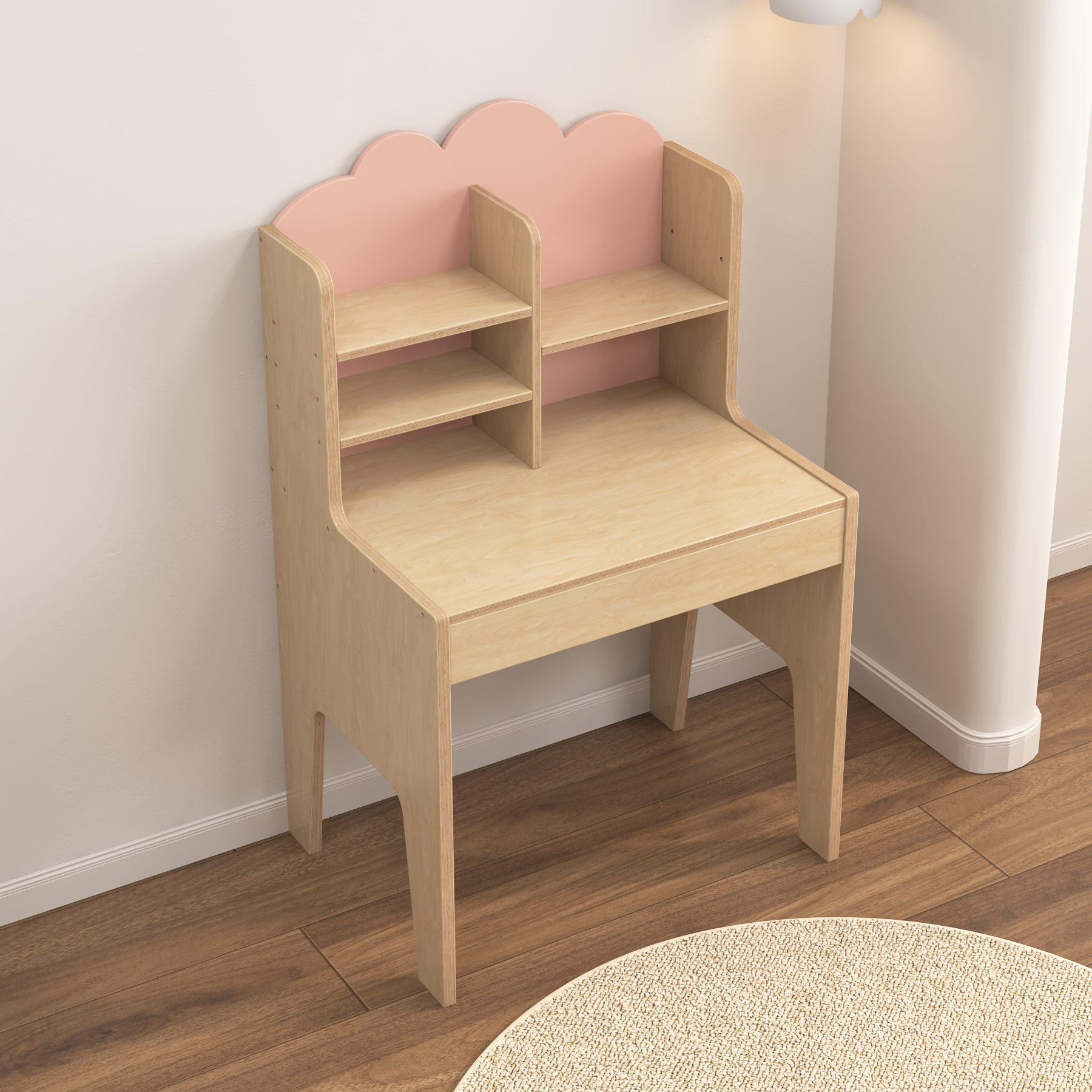 Adjustable Kids Desk & Chair Set with Bookshelf | Wooden Toddler Study Desk with Cloud Back