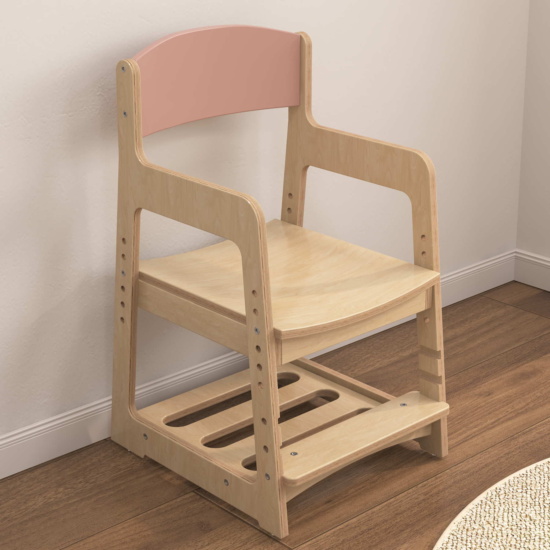 Adjustable Kids Desk & Chair Set with Bookshelf | Wooden Toddler Study Desk with Cloud Back