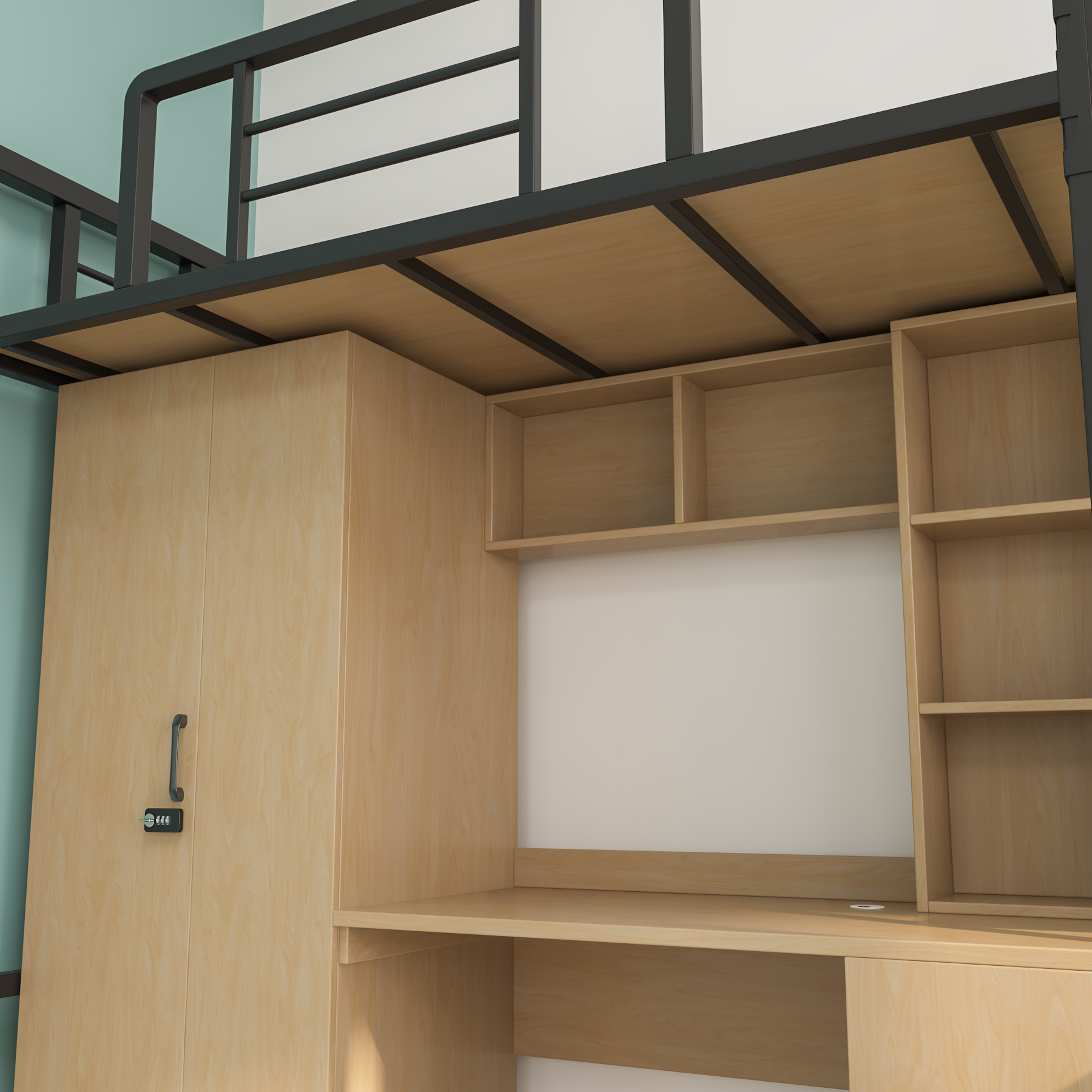Dorm Loft Bed with Desk and Wardrobe | Bunk Bed with Storage for College Students