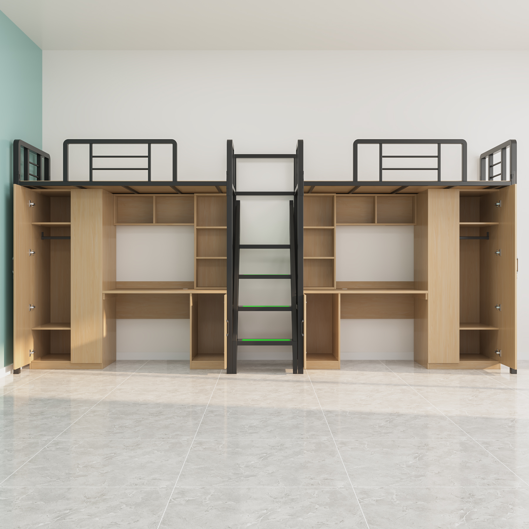 Dorm Loft Bed with Desk and Wardrobe | Bunk Bed with Storage for College Students