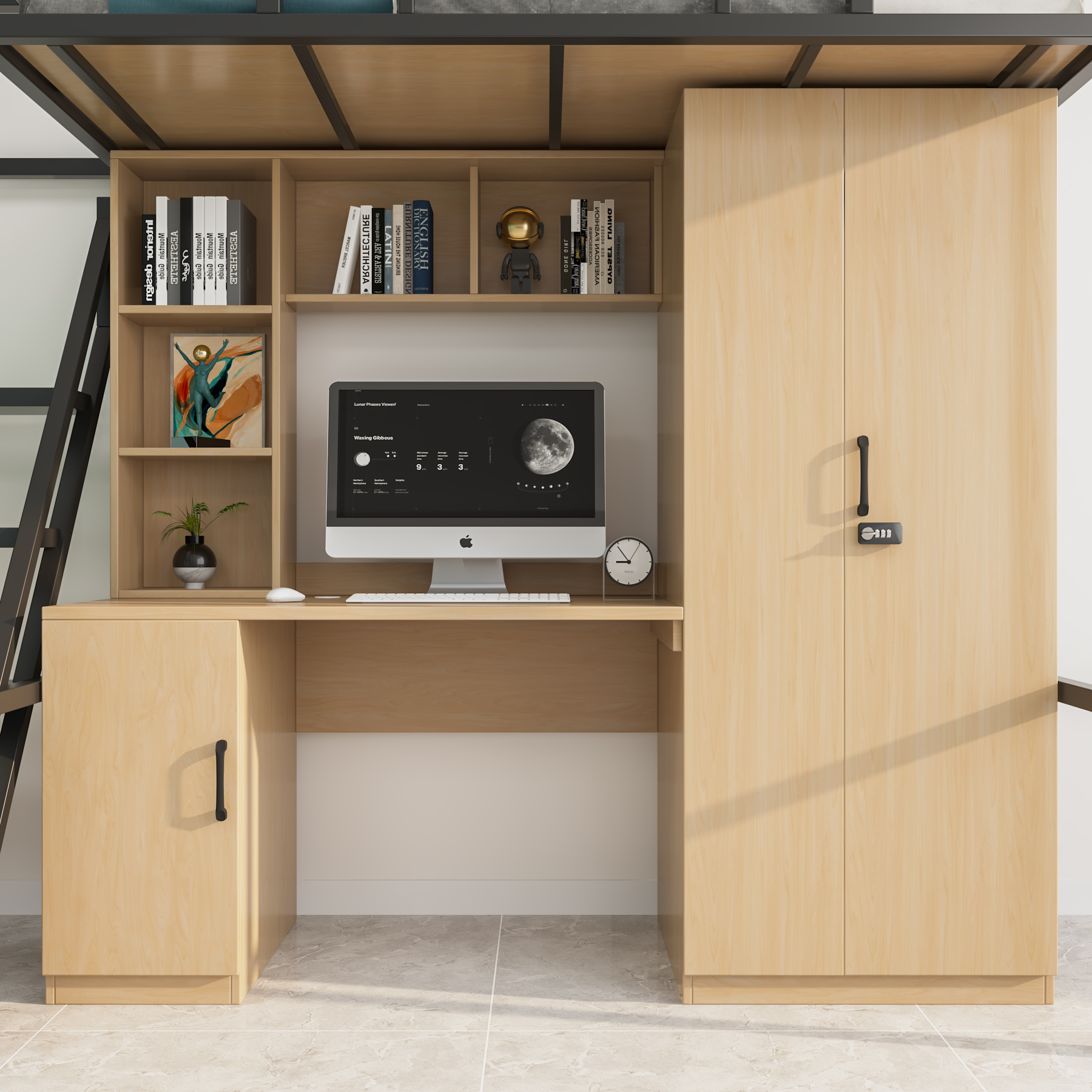 Dorm Loft Bed with Desk and Wardrobe | Bunk Bed with Storage for College Students